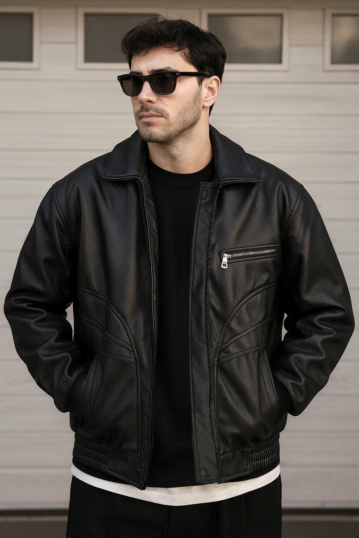 Oversize Rahat Kalıp Deri Ceket