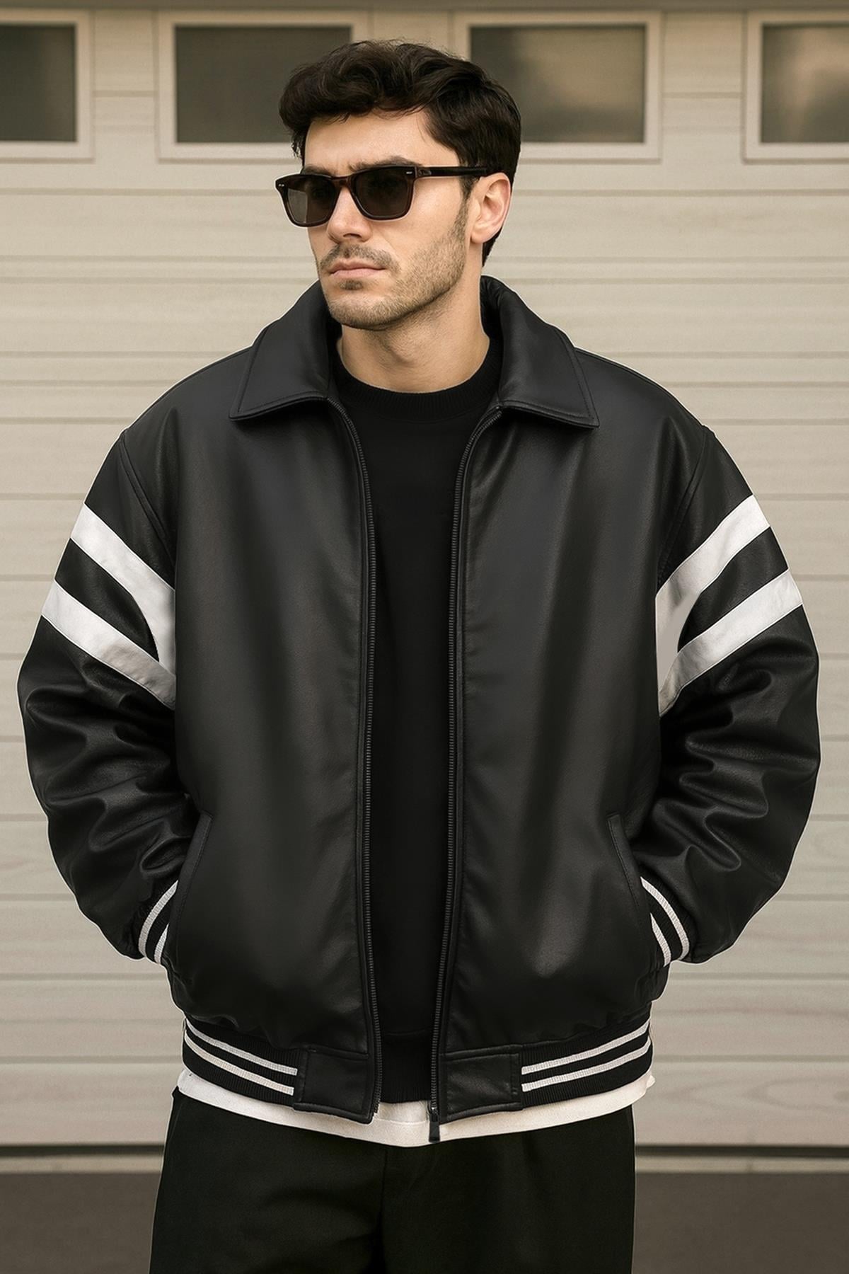 Oversize Rahat Kalıp Deri Ceket