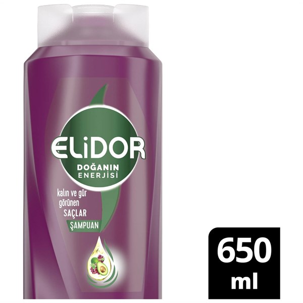 Elidor Doğanın Enerjisi Kalın ve Gür Saçlar Şampuan 650 ML Avokado Üzüm Çekirdeği Yağı