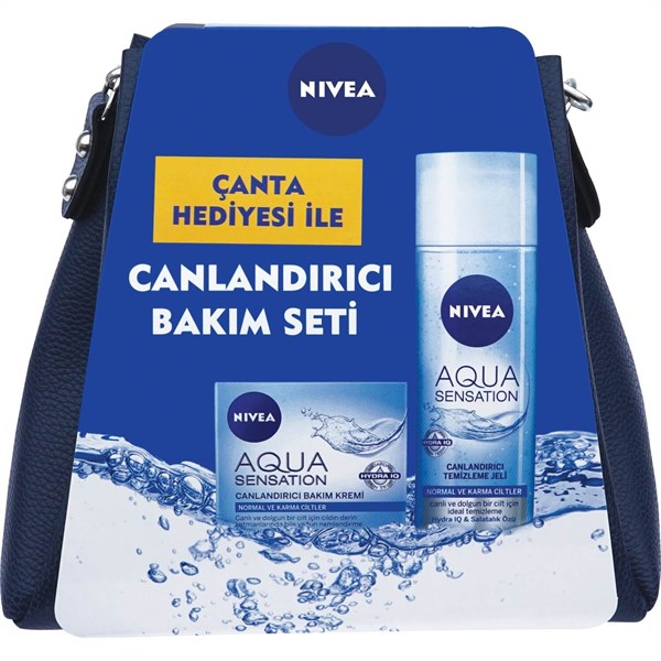 Nivea Aqua Sensation Canlandırıcı Yüz Temizleme Jeli 200 ml+ Bakım Kremi 50 ml + Çanta