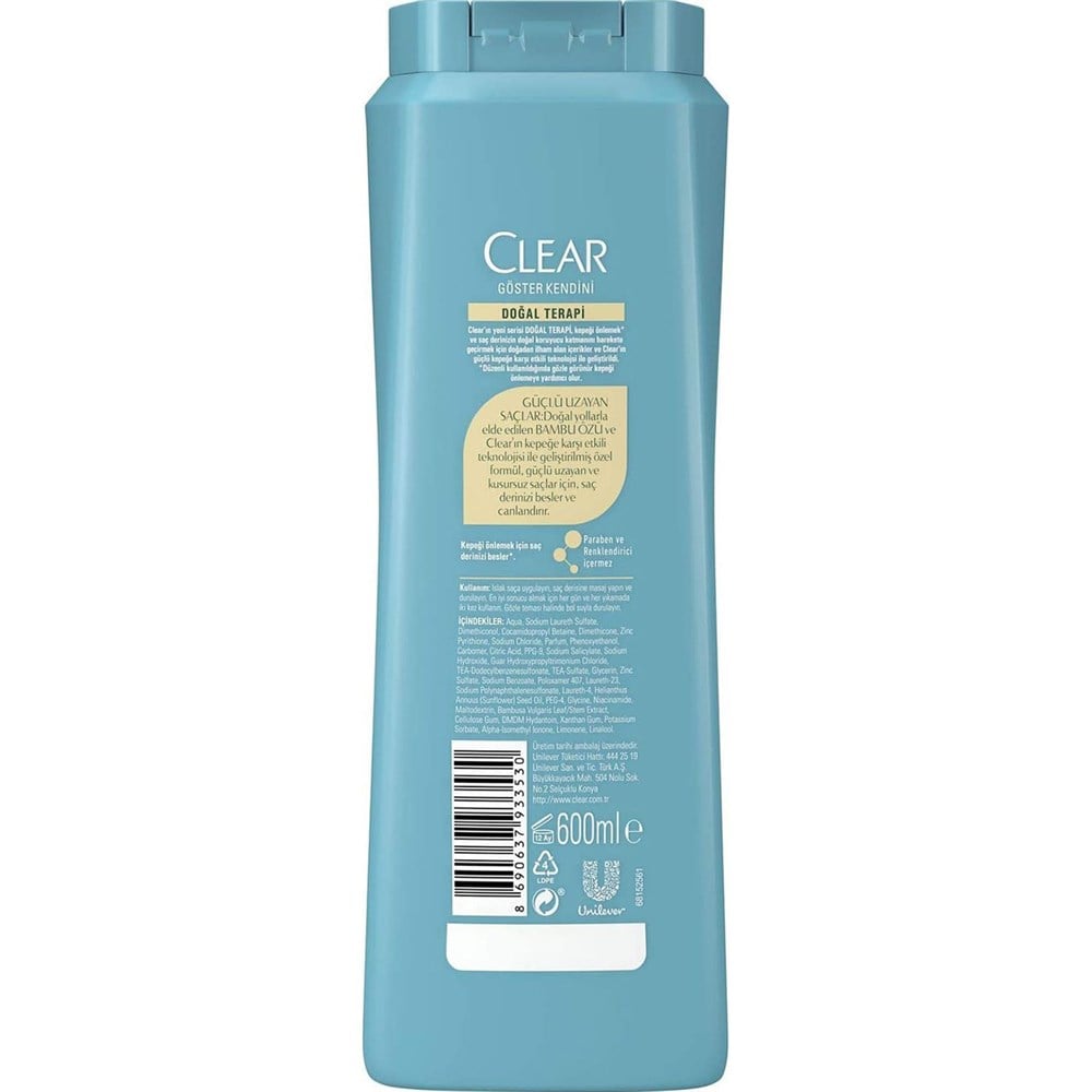 Clear Doğal Terapi Güçlü Uzayan Saçlar Şampuan 600 ML Bambu Özü |  Ehersey.com