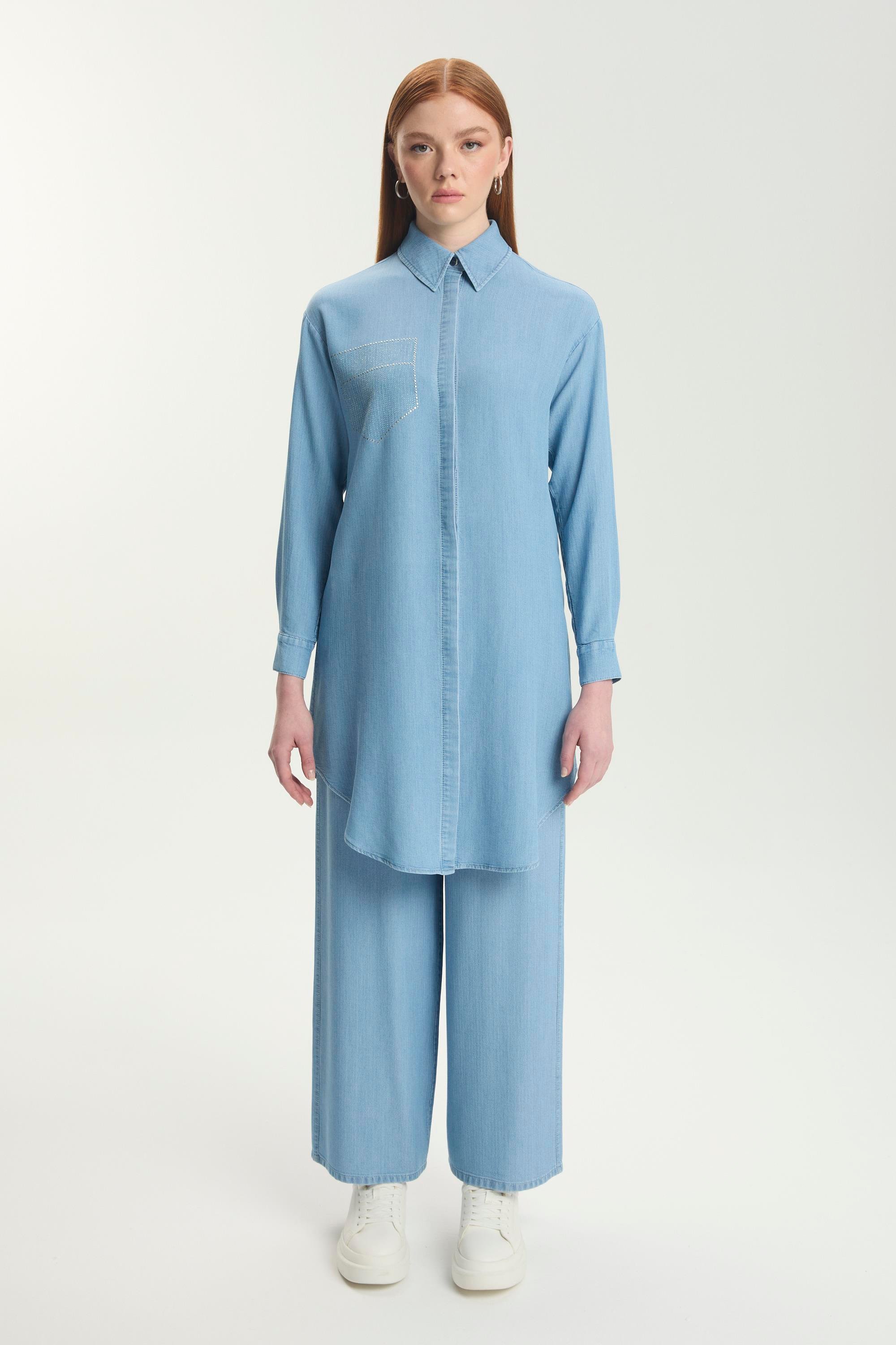 Taş İşleme Detaylı Denim Tunik T-1550