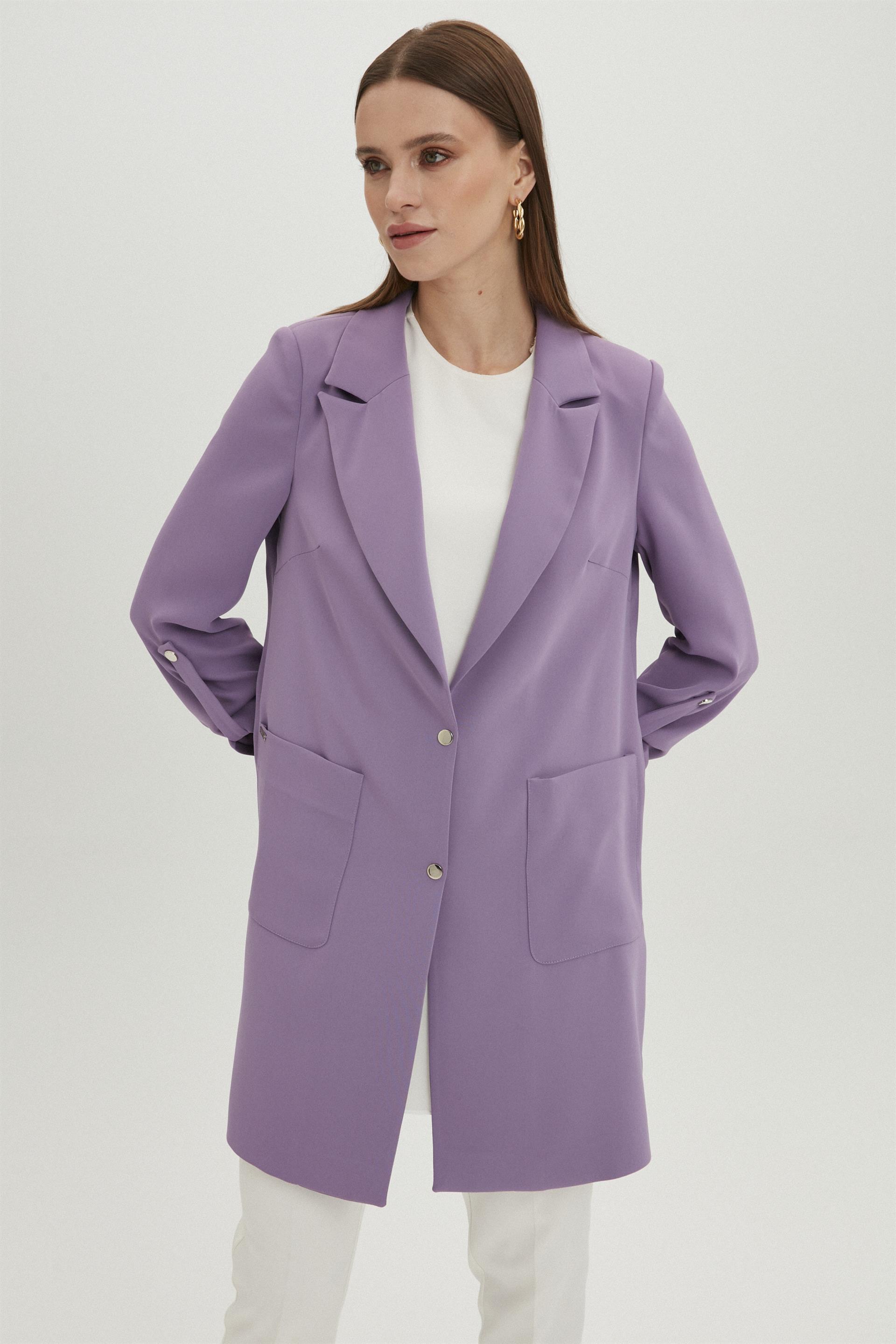 Double-Breasted Pocket Detailed Lilac Jacket -0071