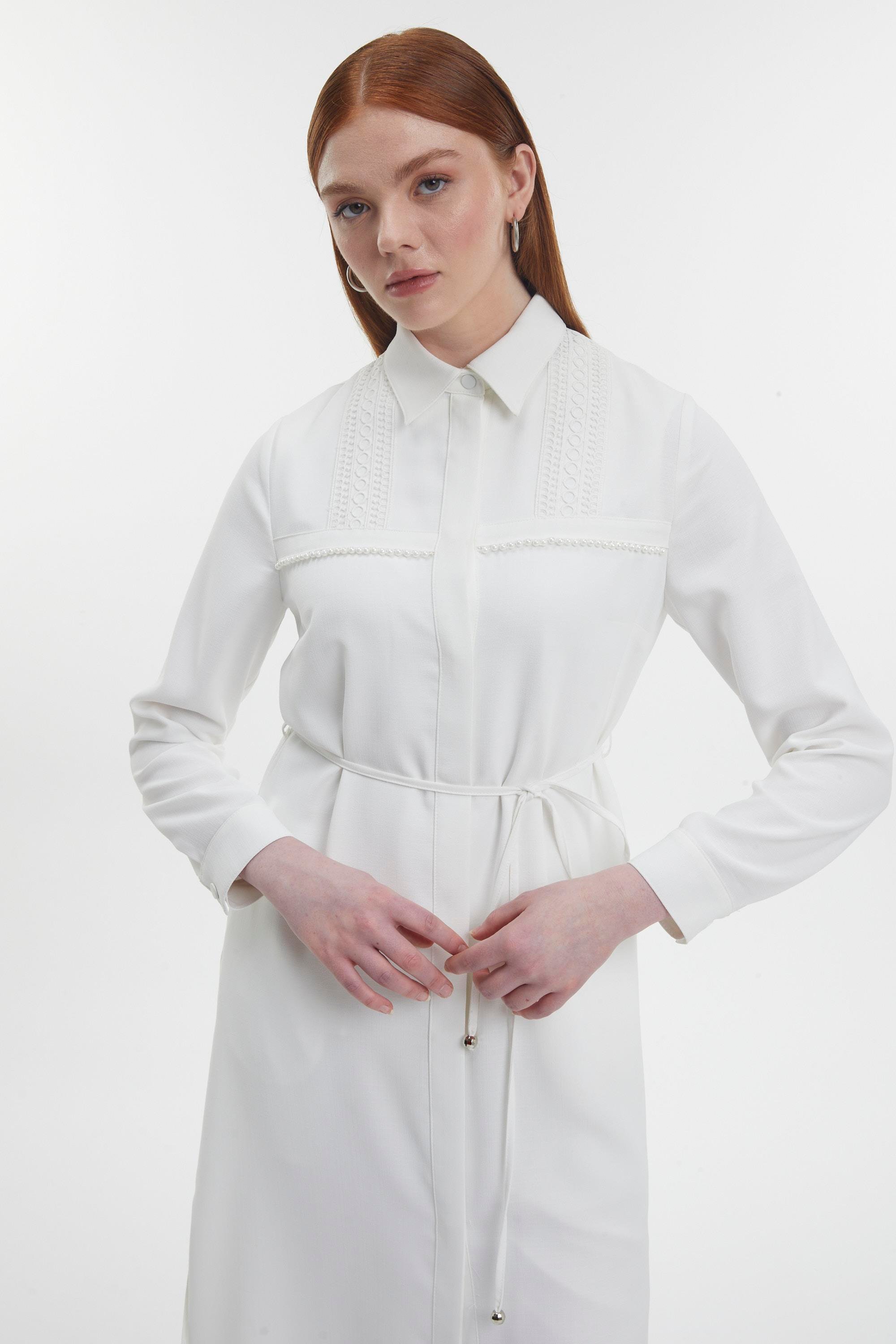 chichu Şerit İşleme Ve Boncuk Detaylı Ekru Giy Çık GÇ-0267 - Zühre