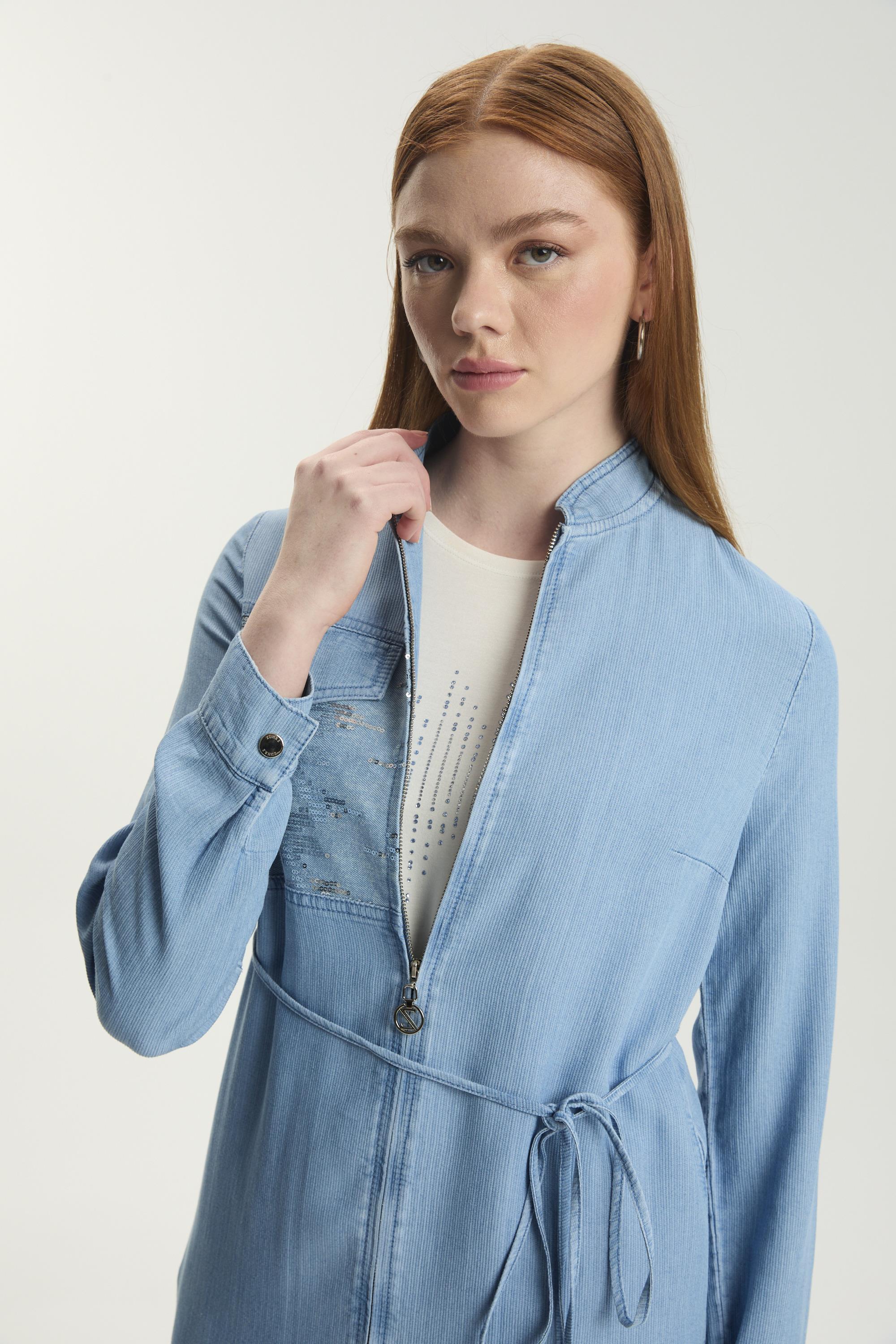 Hakim Yaka Fermuarlı Denim Giy Çık GÇ-0282 - Zühre