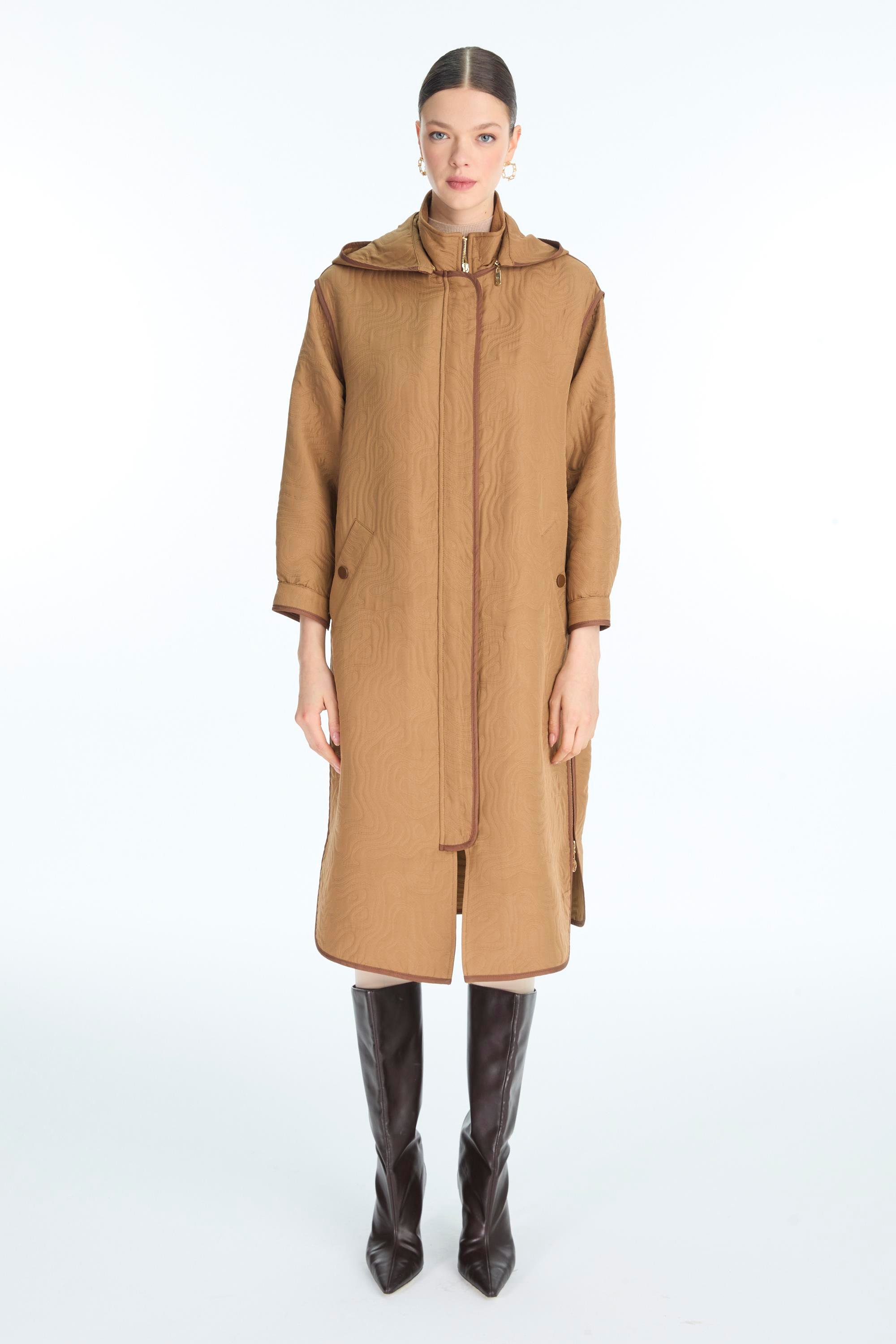 Kapüşonlu Fermuarlı Camel Giy Çık GÇ-0311