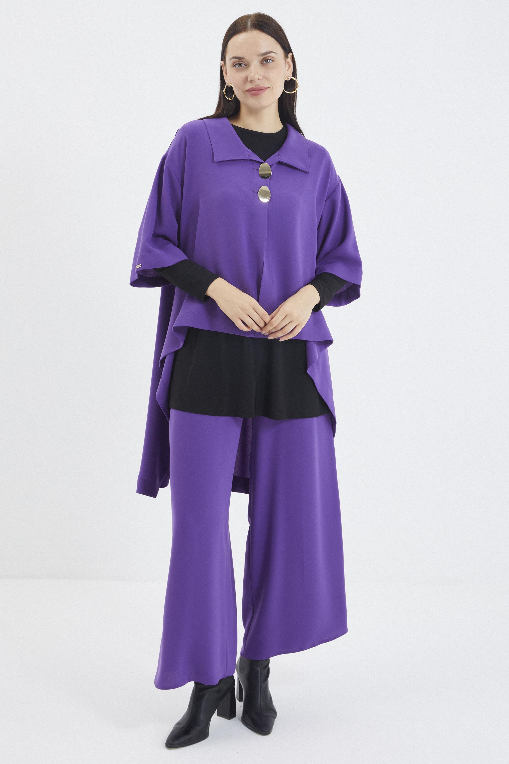 Geniş Yaka Salaş Üçlü Kombin Mor Takım TK-1210 - Zühre