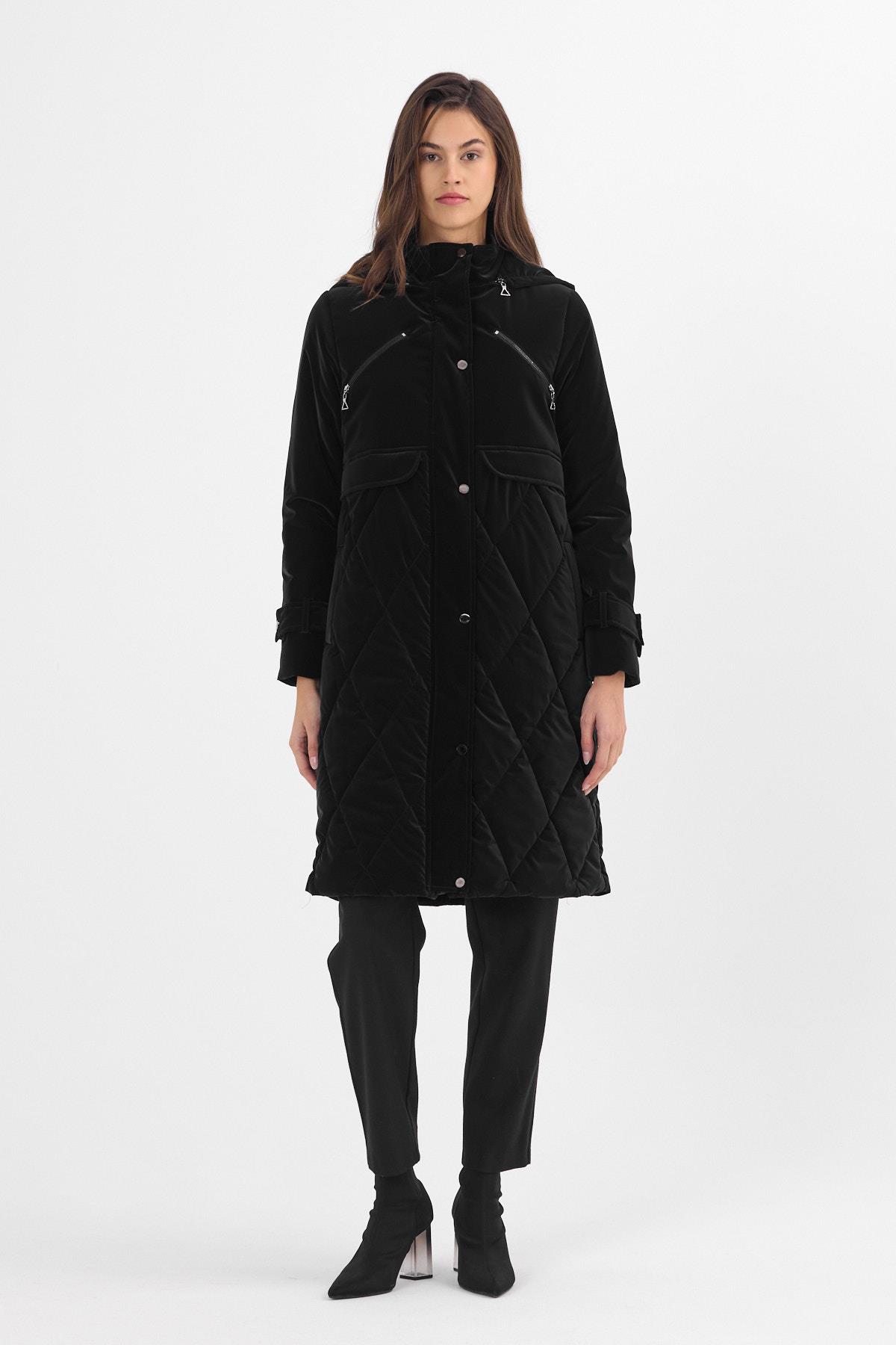 ふわふわ Zühre Kapüşonlu Üçlü Kapitone Lacivert Mont 13692 - Fiyatı, Yorumları