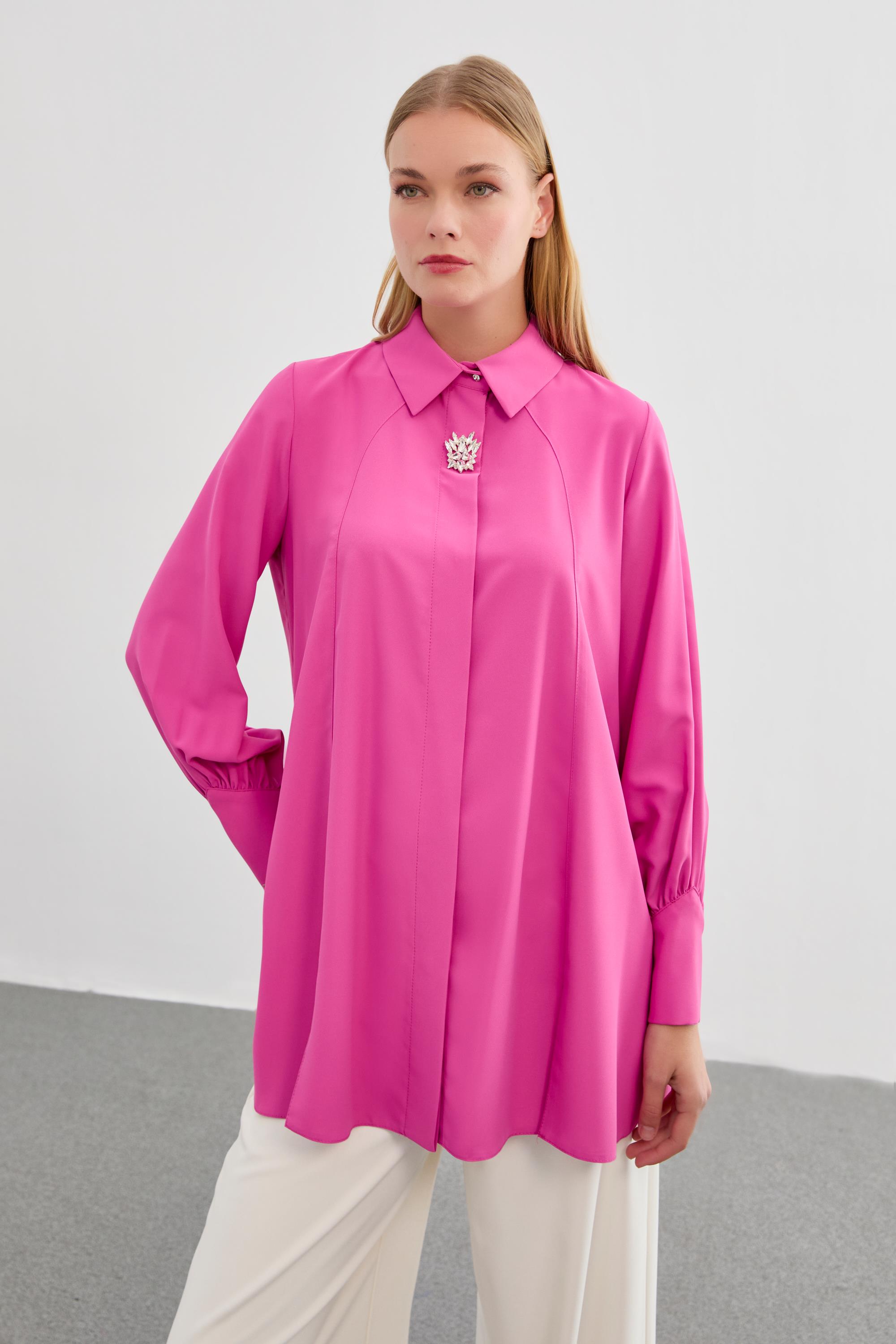 Broş Detaylı Fuşya Bluz B-0095 - Zühre Broş Detaylı Fuşya Bluz B-0095 - Zühre