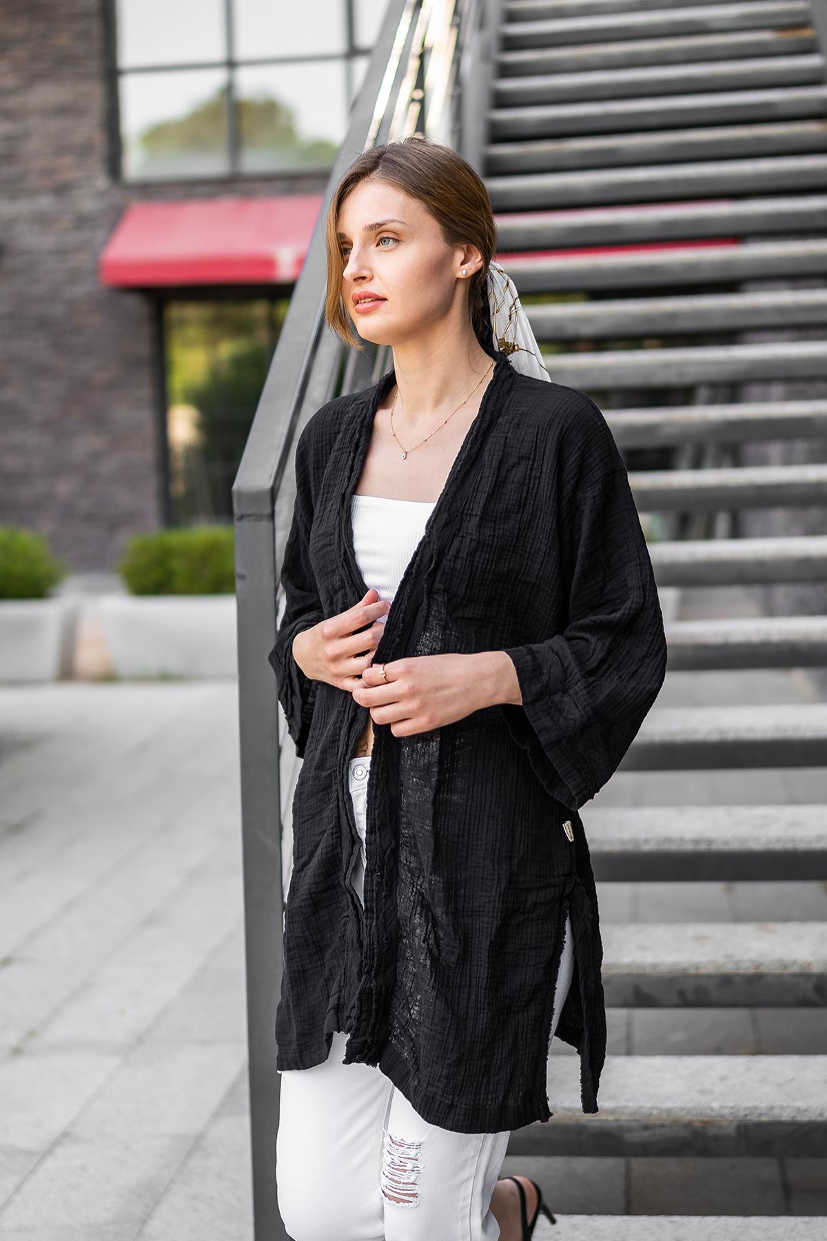 Blaze Müslin Kadın Kimono Siyah