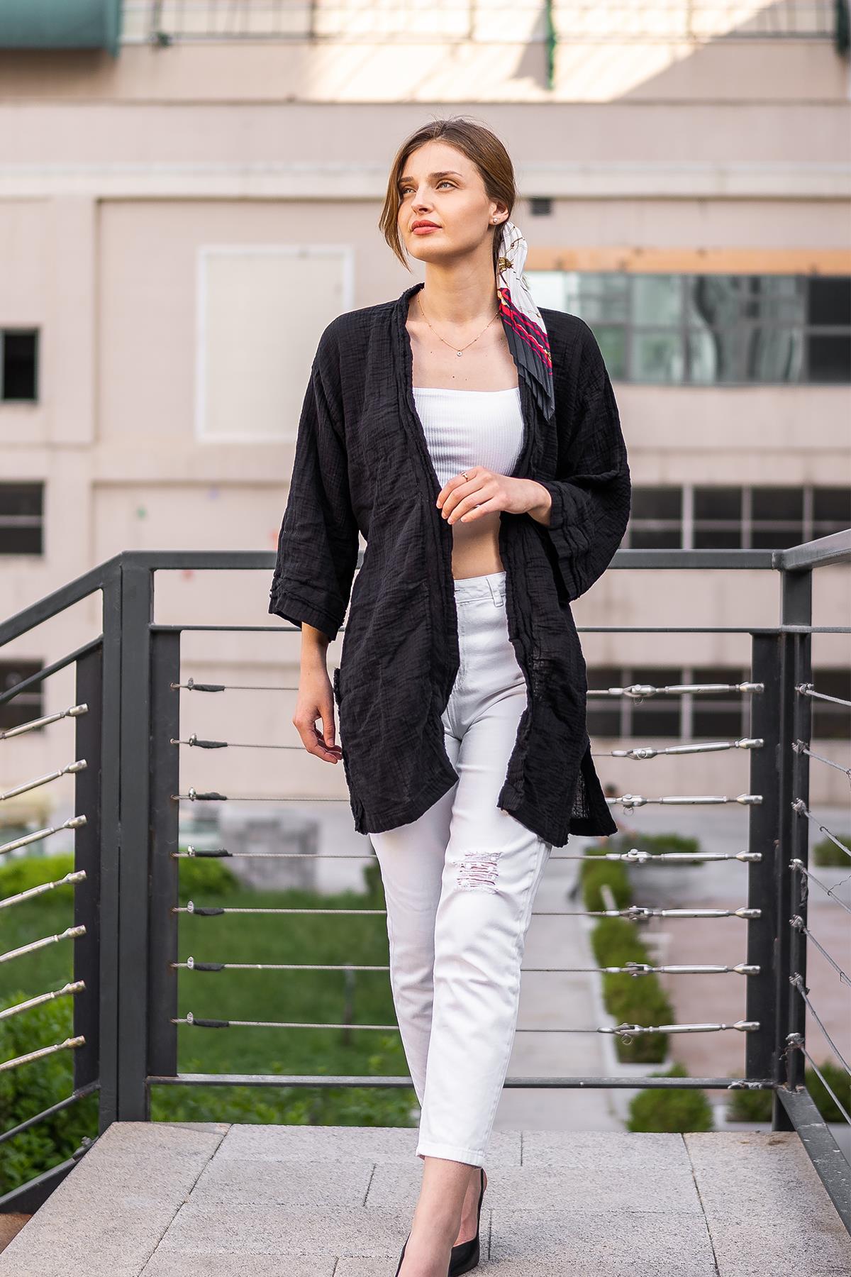 Blaze Müslin Kadın Kimono Siyah
