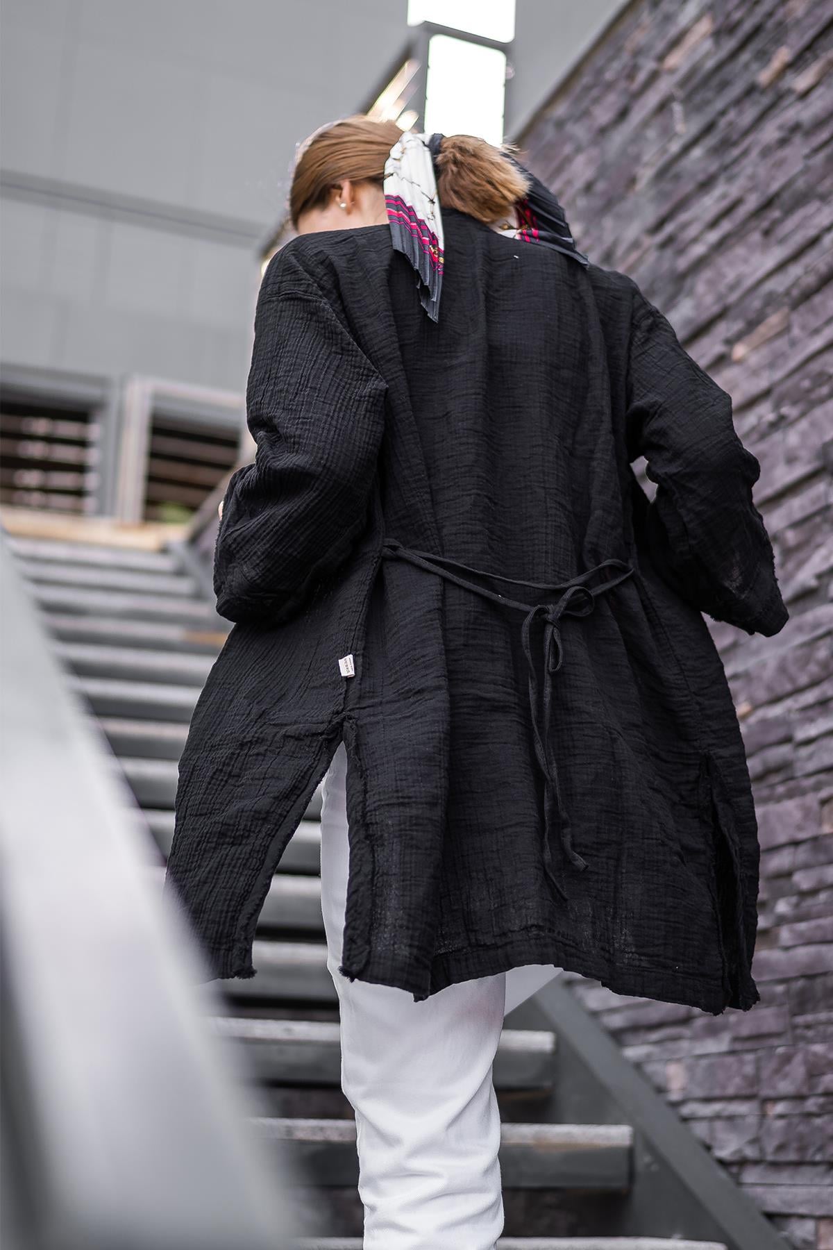 Blaze Müslin Kadın Kimono Siyah