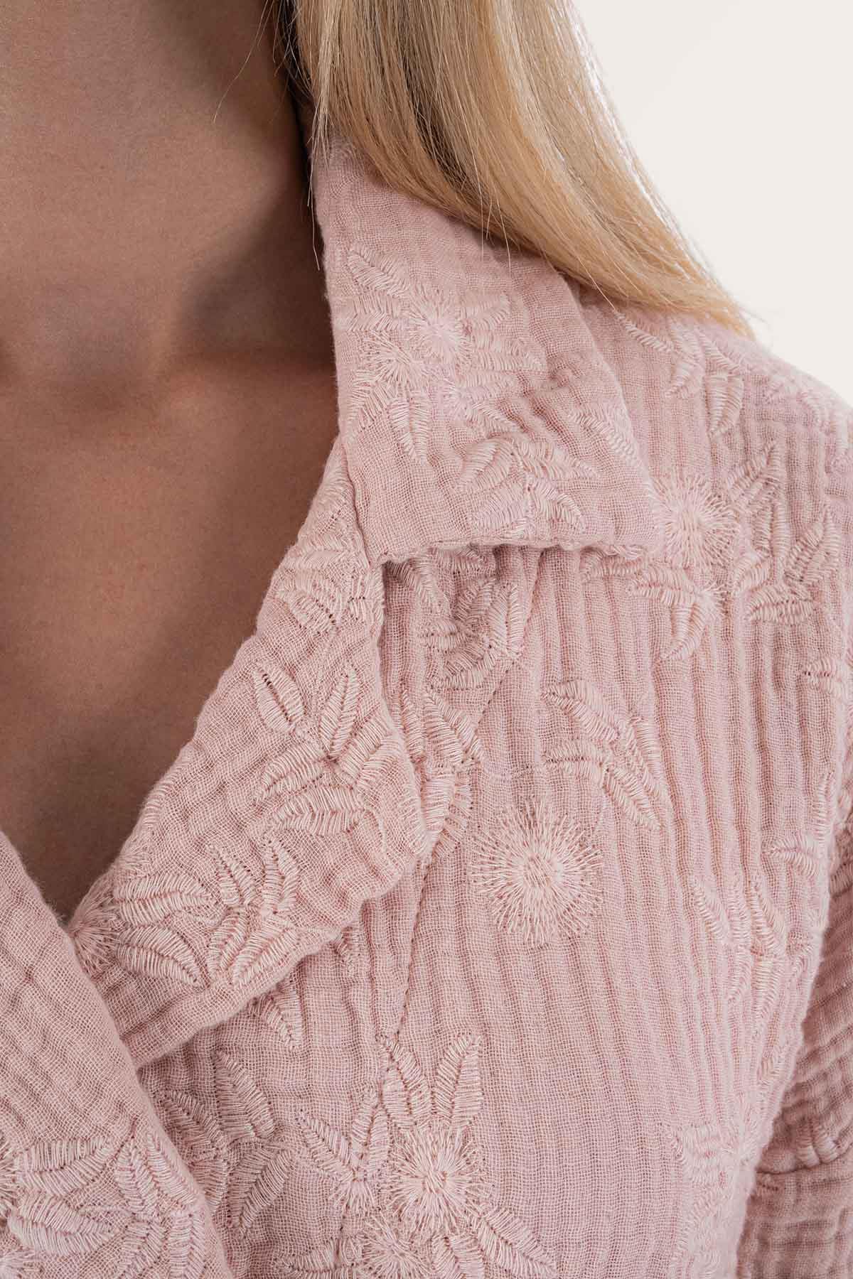 Brode Nakışlı Kadın Müslin Ceket Pembe