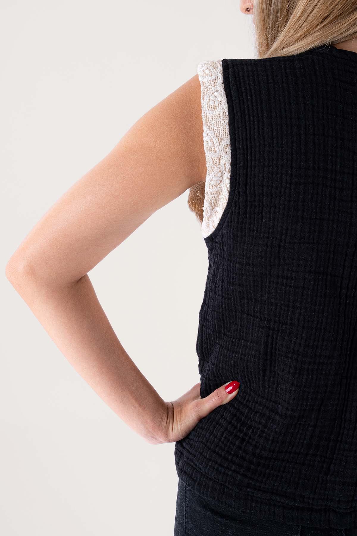 Brode Tek Kol Müslin Bluz Siyah