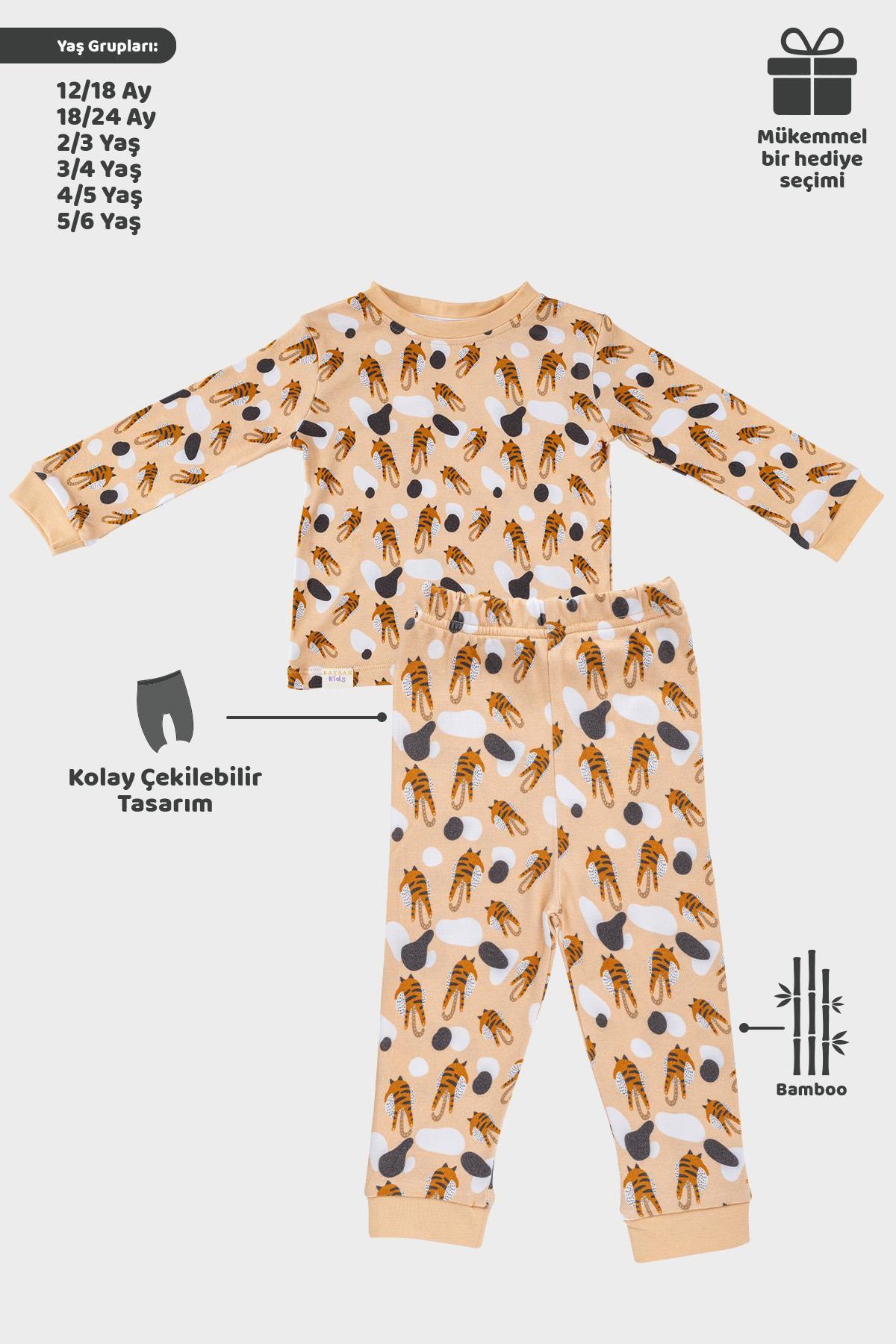 Cat Baskılı Bambu Bebek & Çocuk Alt-Üst Takım