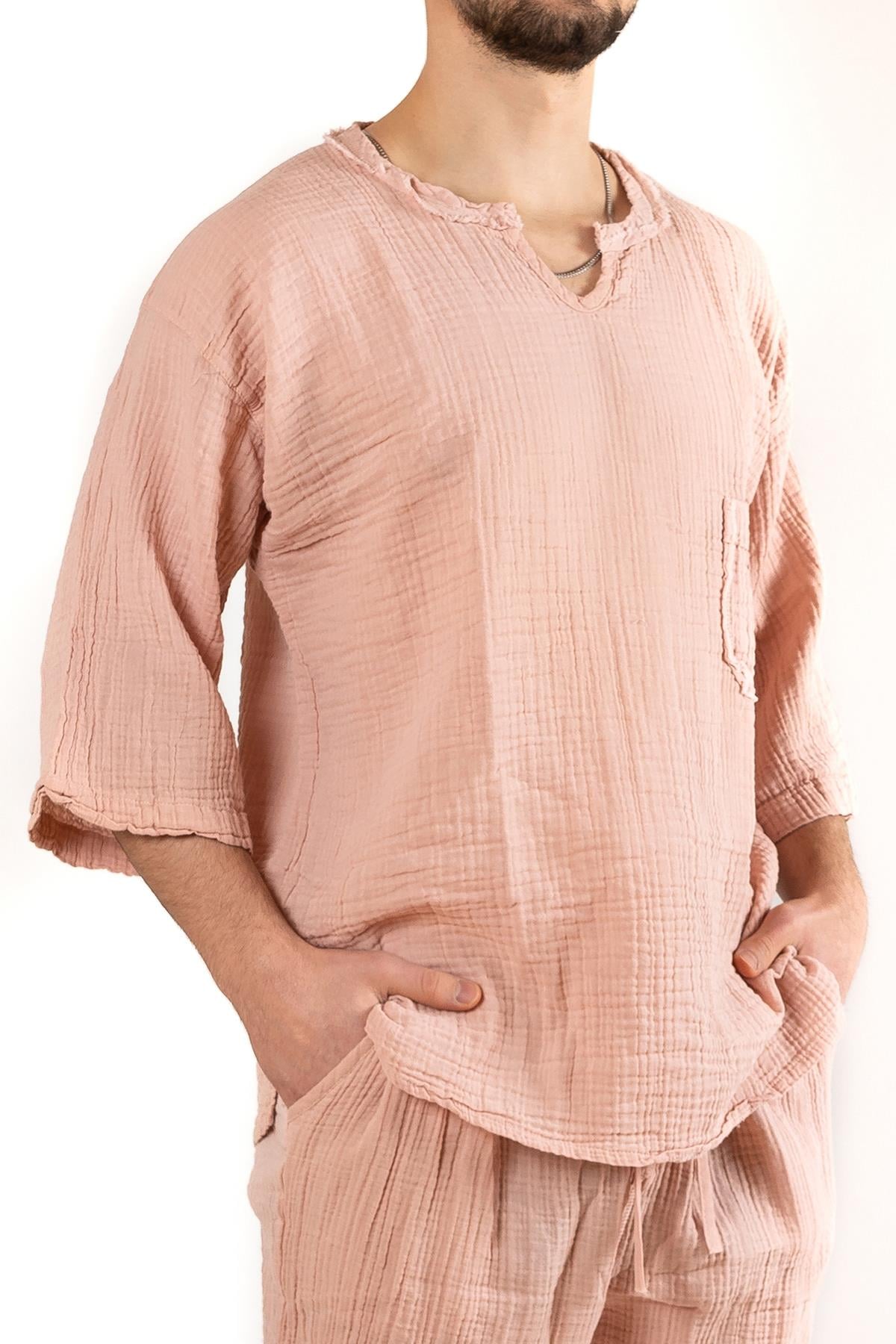 Faven Müslin Unisex Cepli T-Shirt Pembe