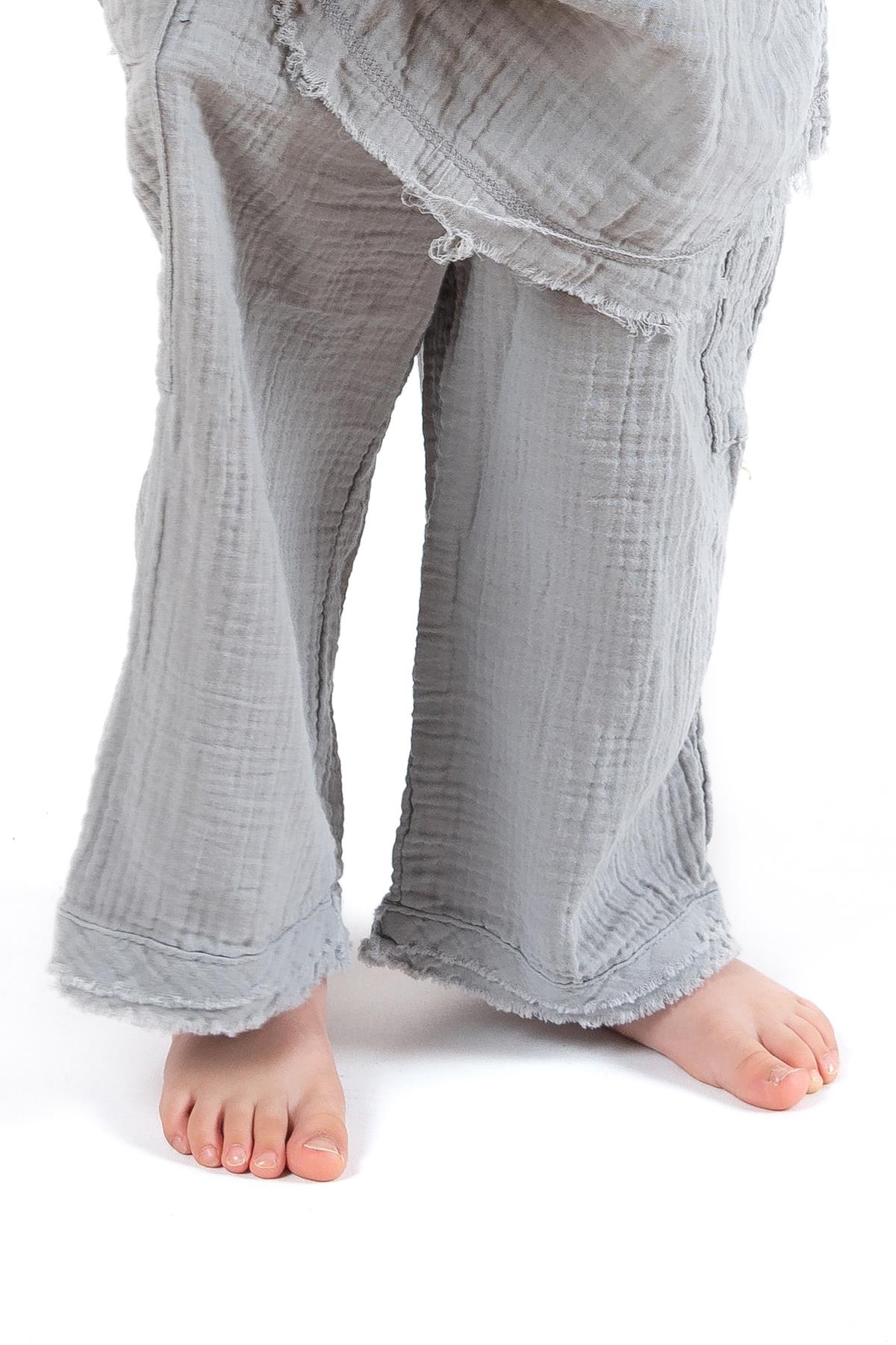 Faven Müslin Unisex Çocuk Kargo Pantolon Gri