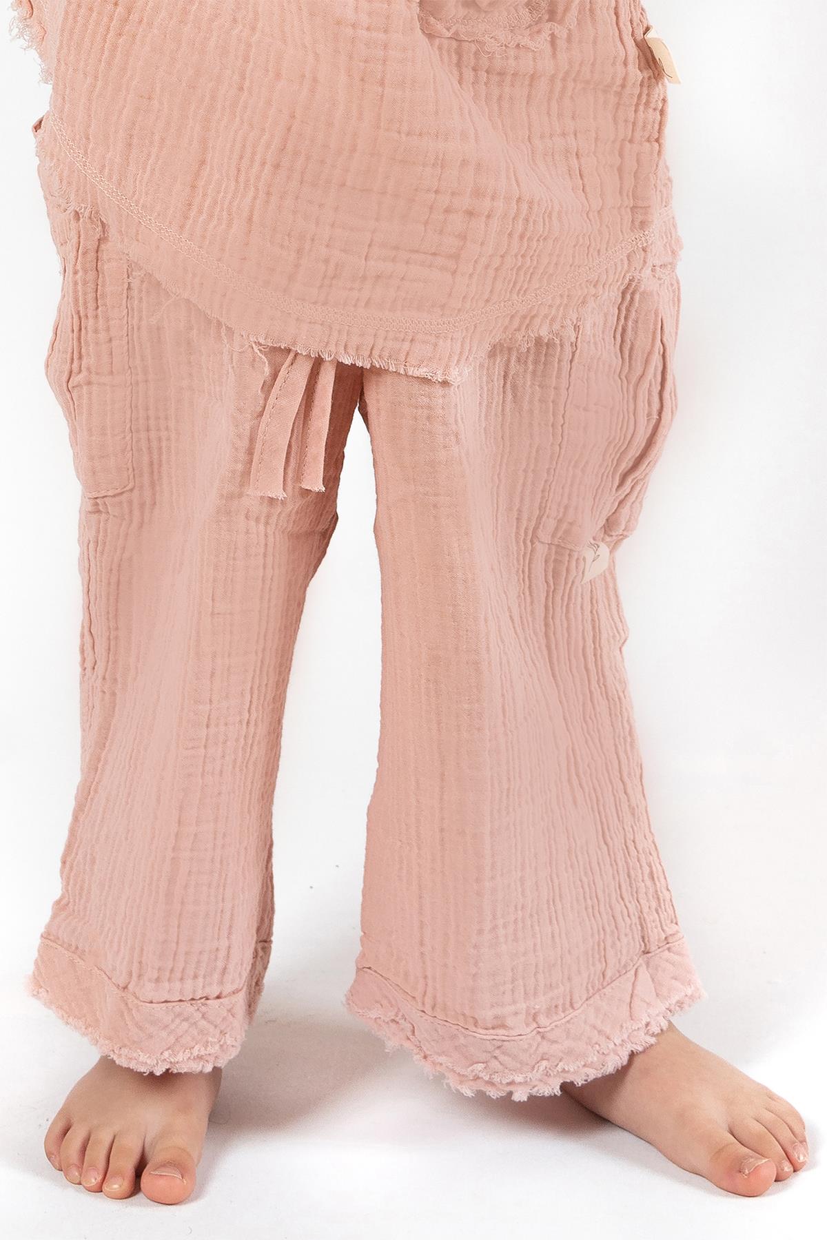 Faven Müslin Unisex Çocuk Kargo Pantolon Pembe