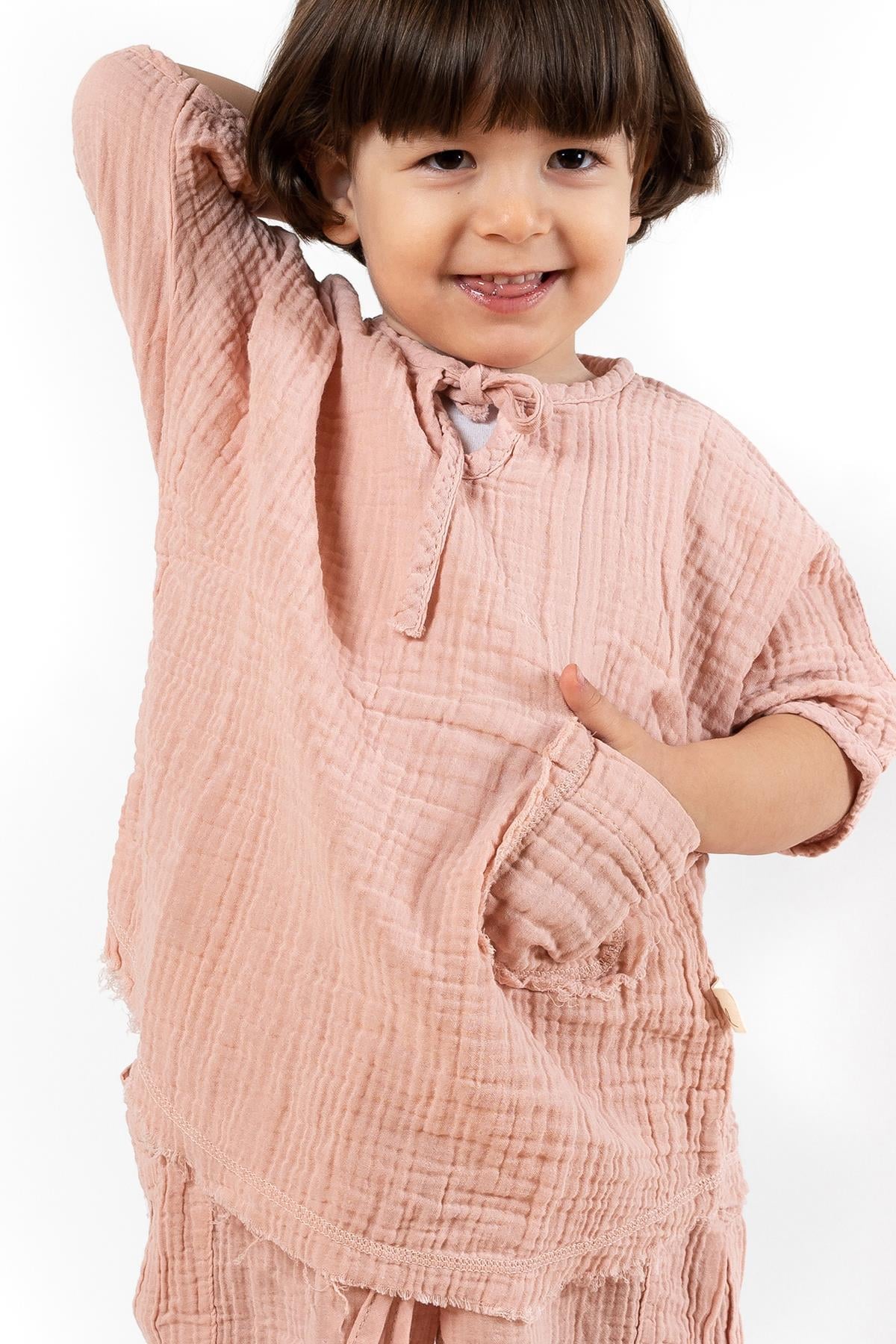 Faven Müslin Unisex Çocuk T-Shirt Pembe