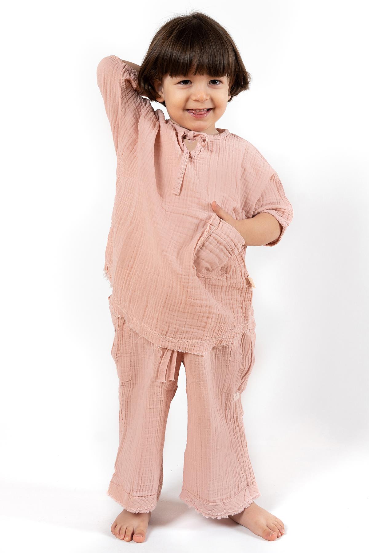 Faven Müslin Unisex Çocuk T-Shirt Pembe