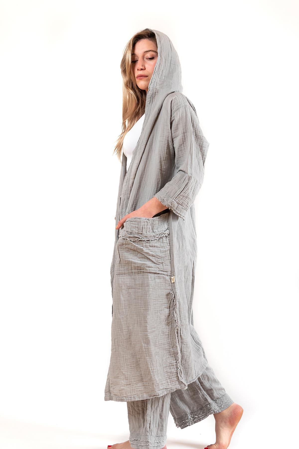Unisex Faven Müslin Kaftan Gri