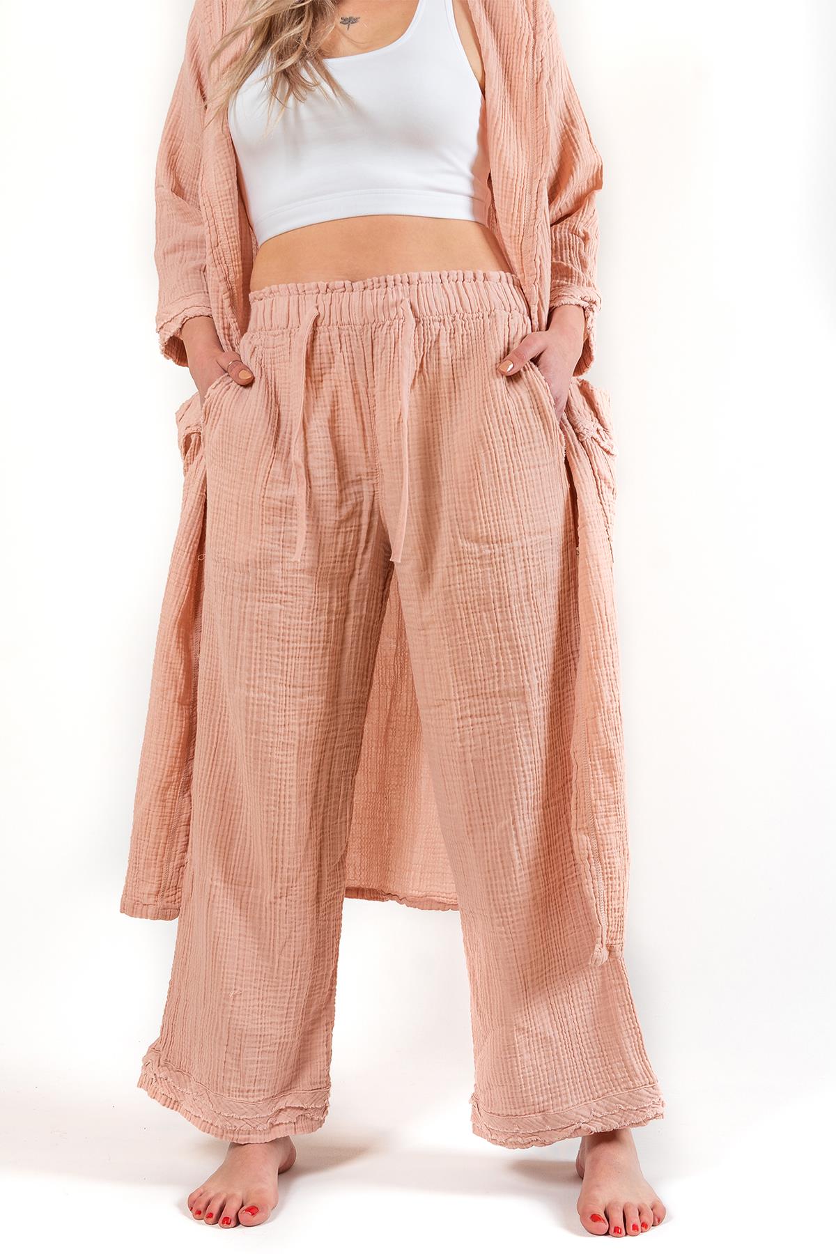 Unisex Faven Müslin Kaftan Pembe