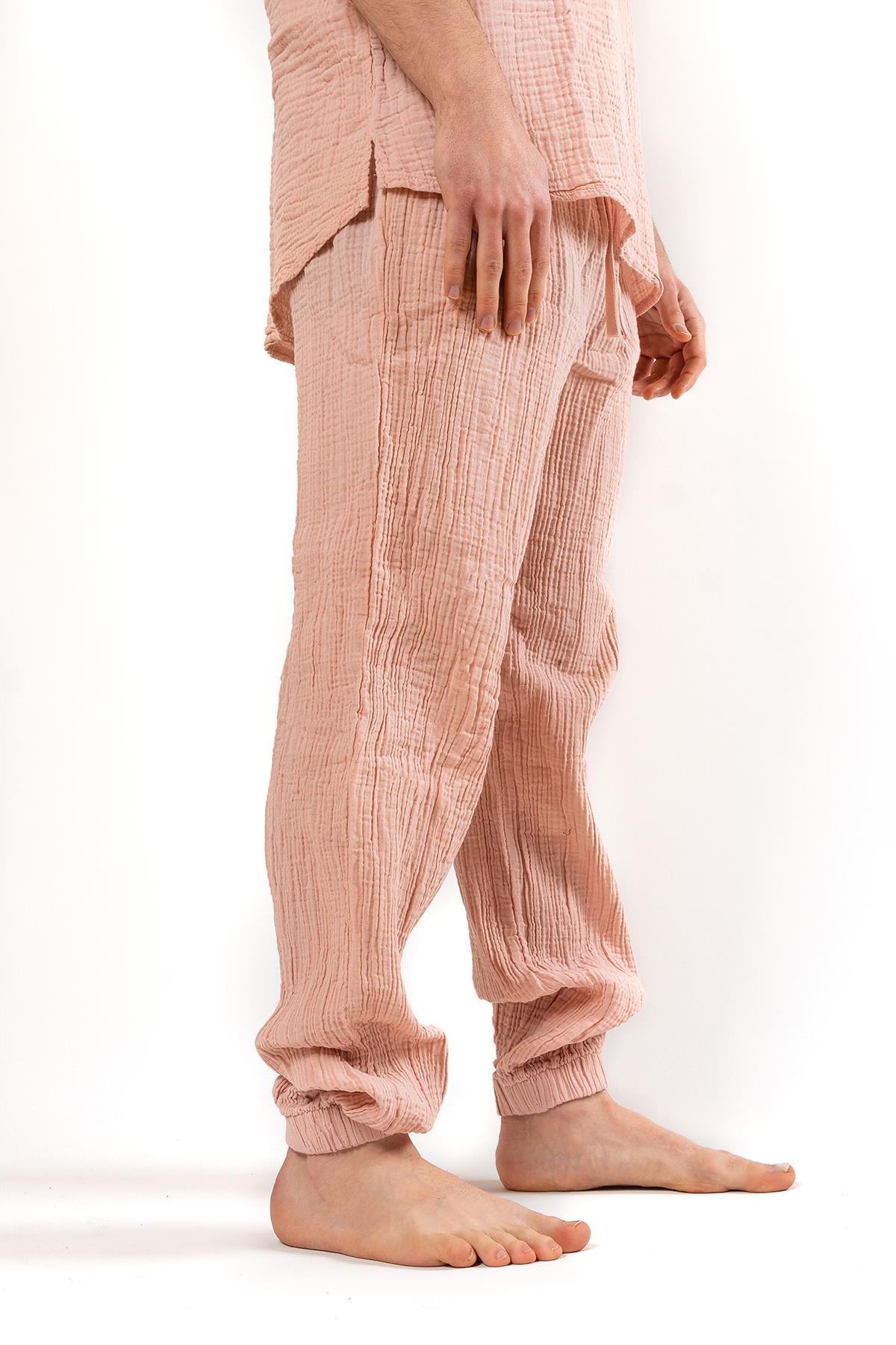 Faven Müslin Lastikli Erkek Pantolon Pembe