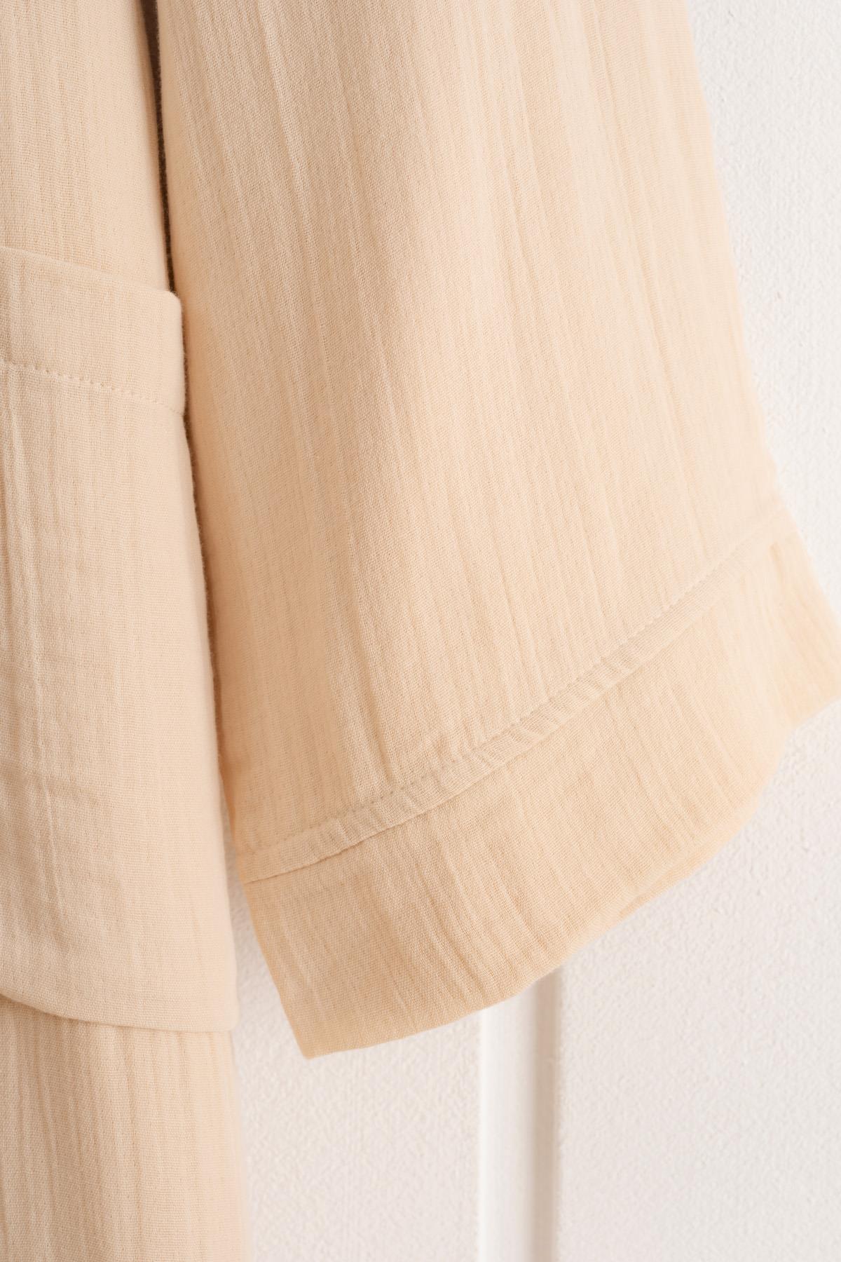 Kimono Yaka Unisex Müslin Bornoz Bej