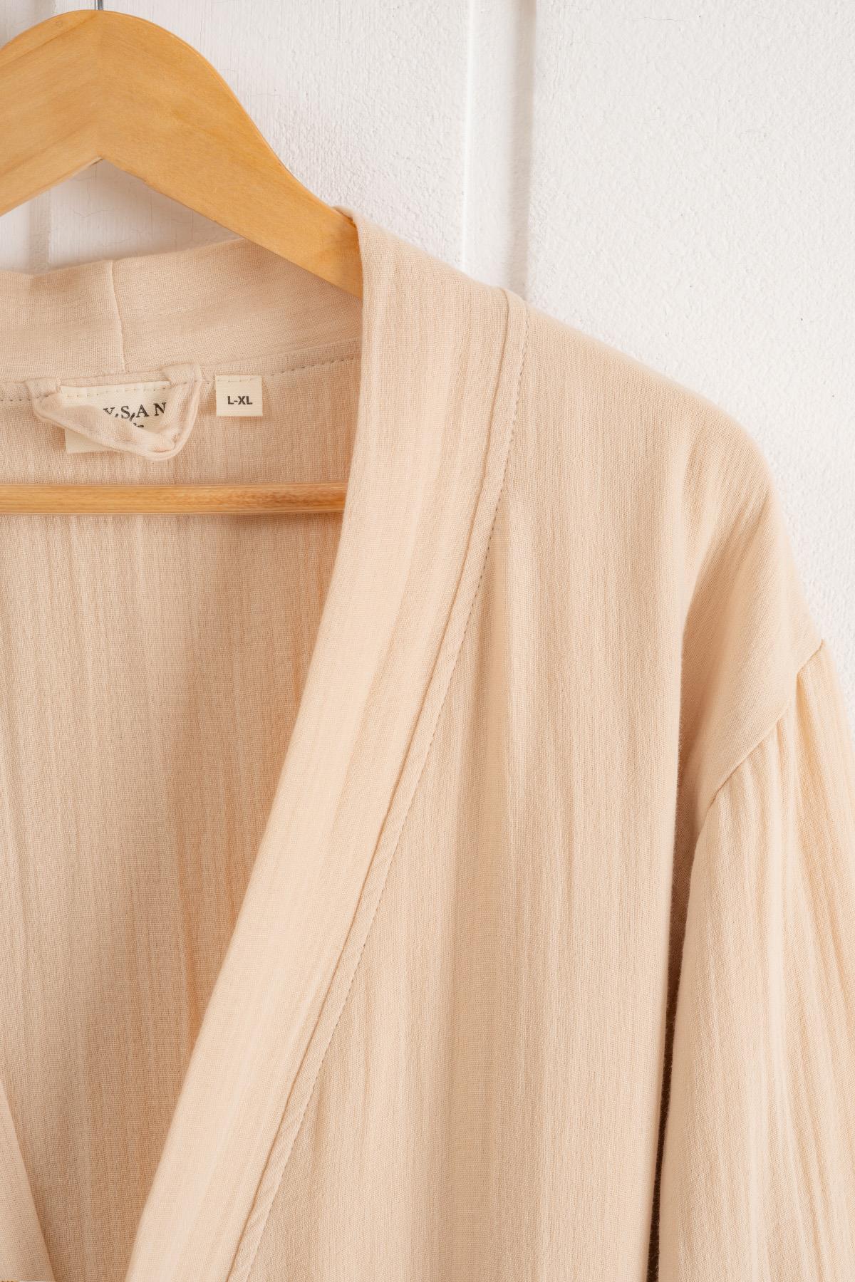 Kimono Yaka Unisex Müslin Bornoz Bej