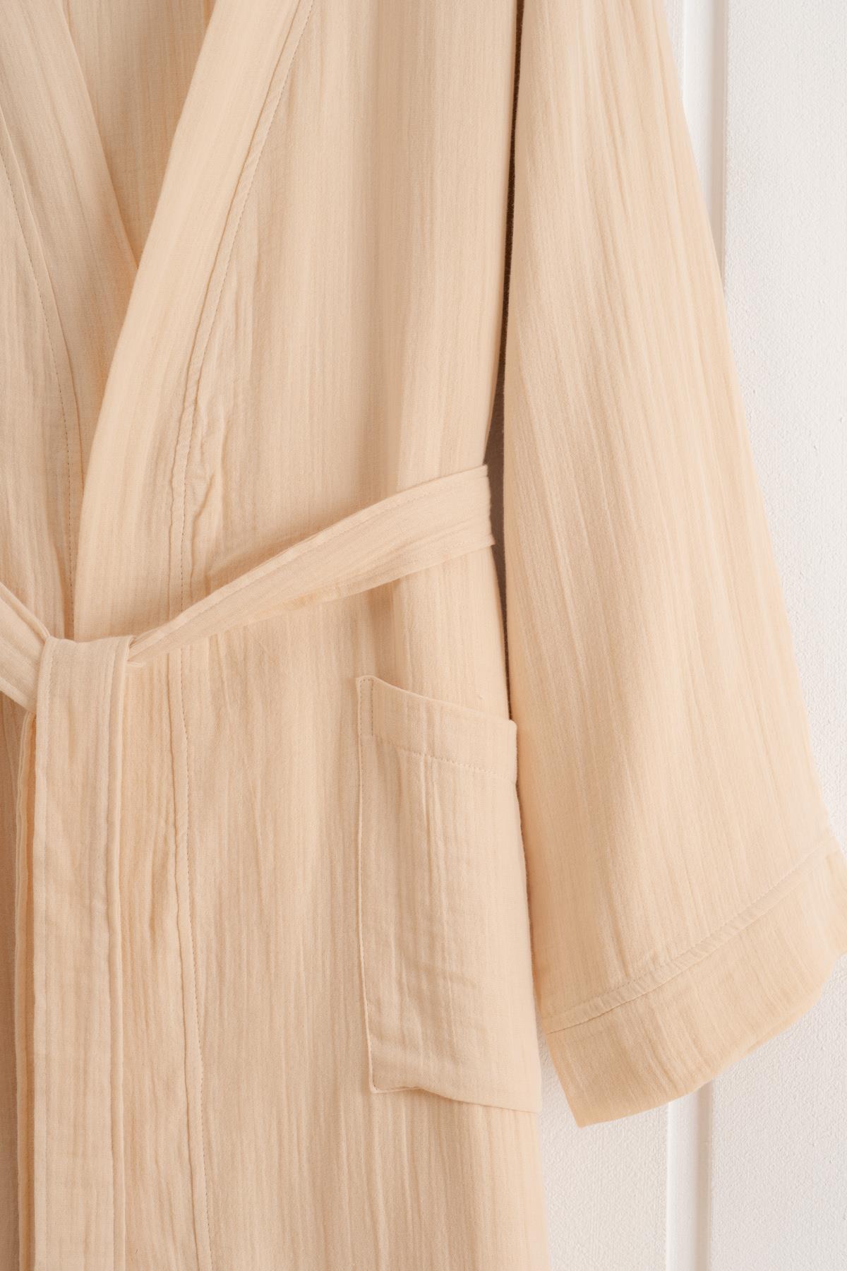 Kimono Yaka Unisex Müslin Bornoz Bej