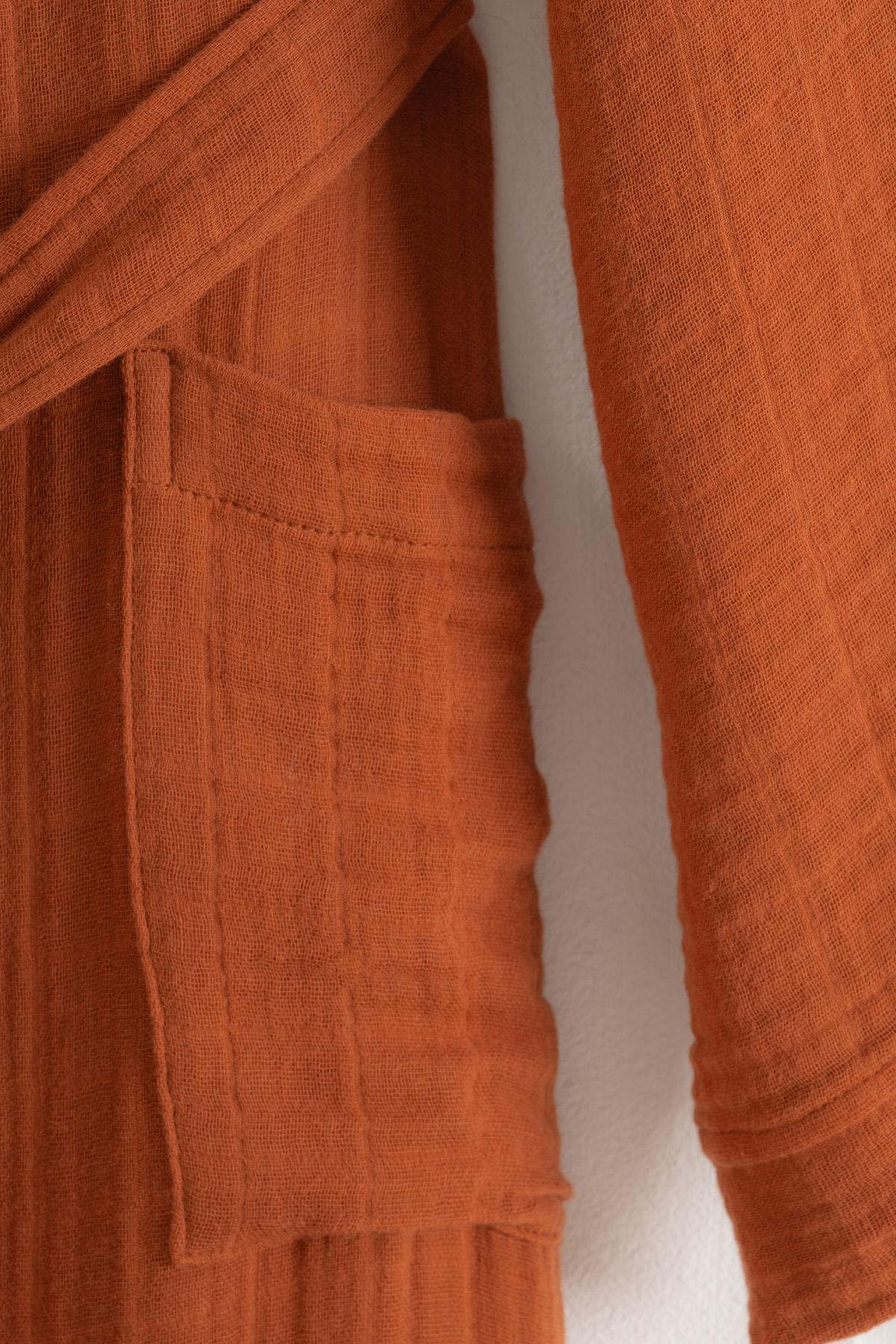 Kimono Yaka Unisex Müslin Bornoz Kiremit