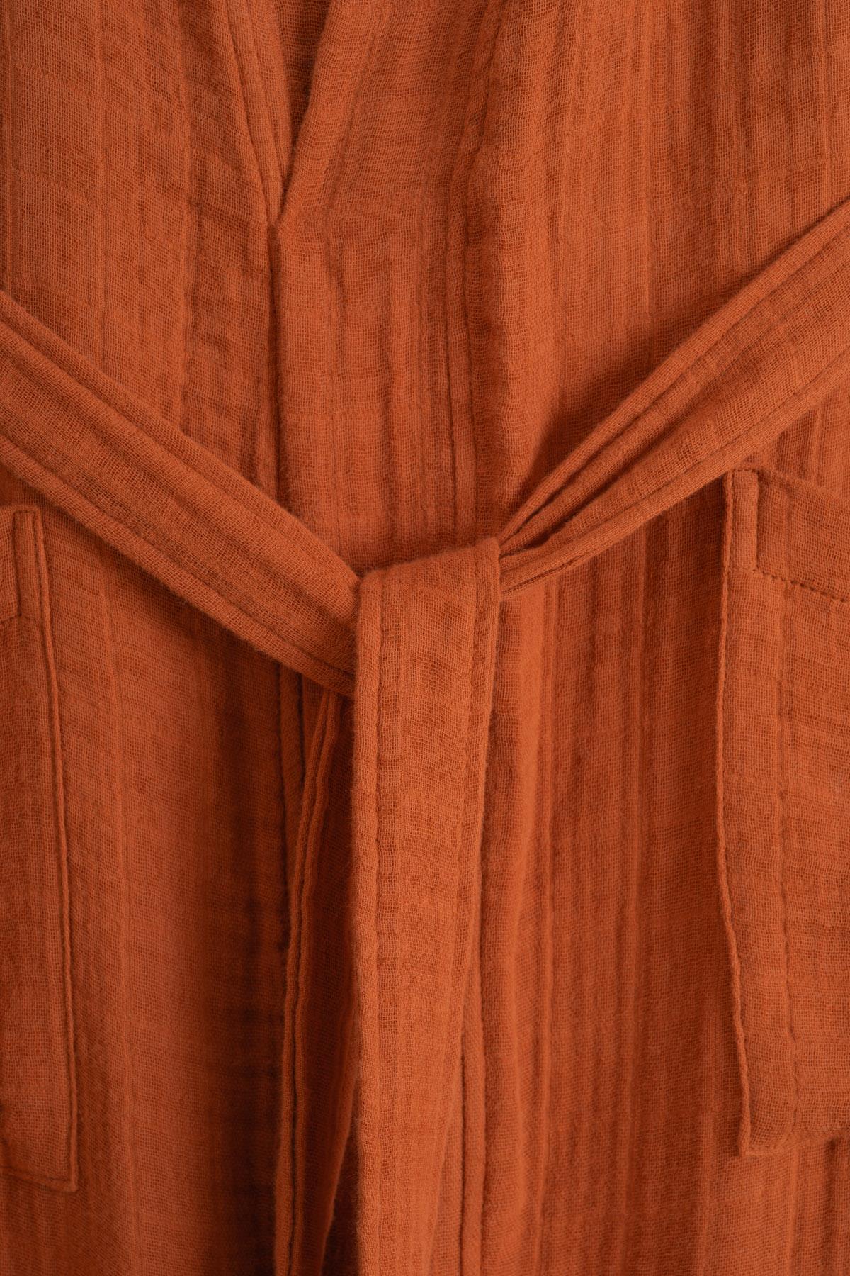 Kimono Yaka Unisex Müslin Bornoz Kiremit