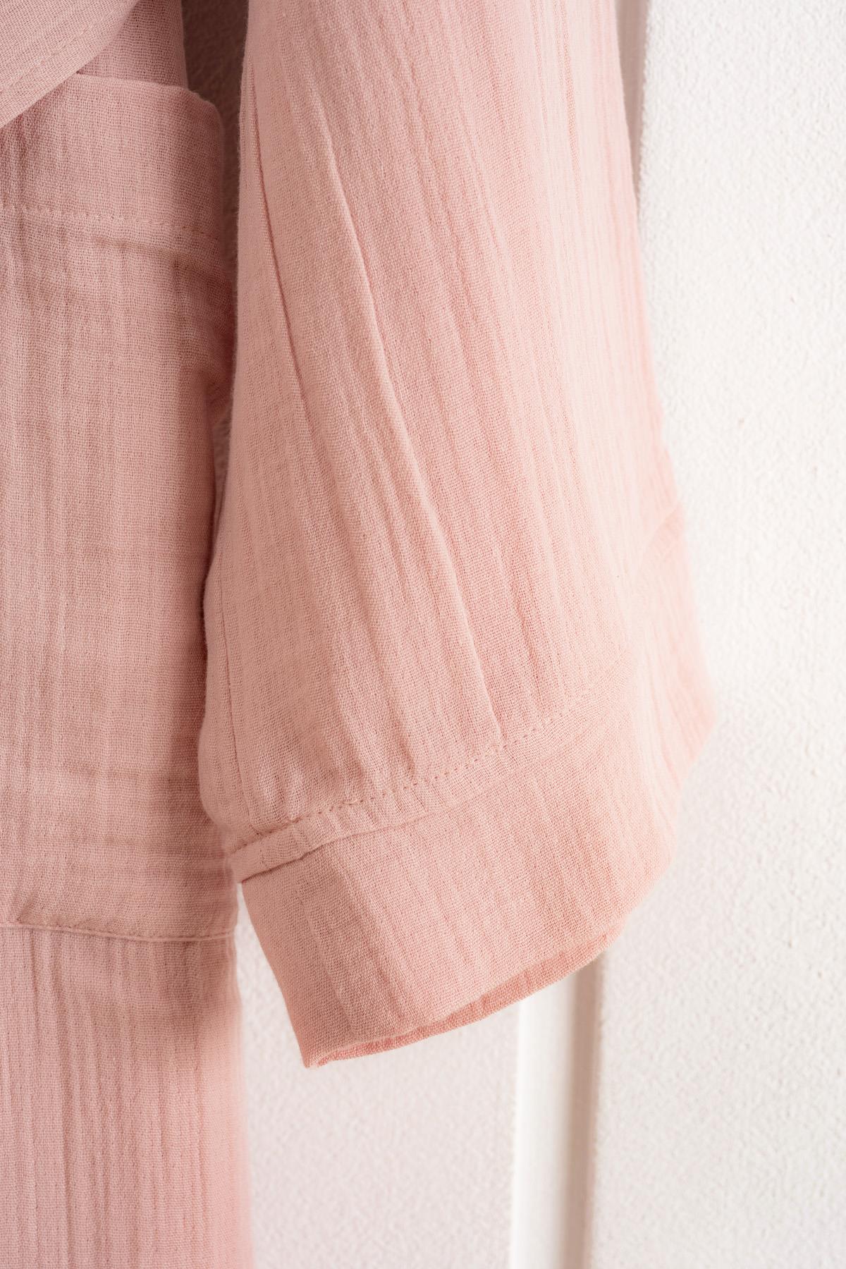 Kimono Yaka Unisex Müslin Bornoz Pudra