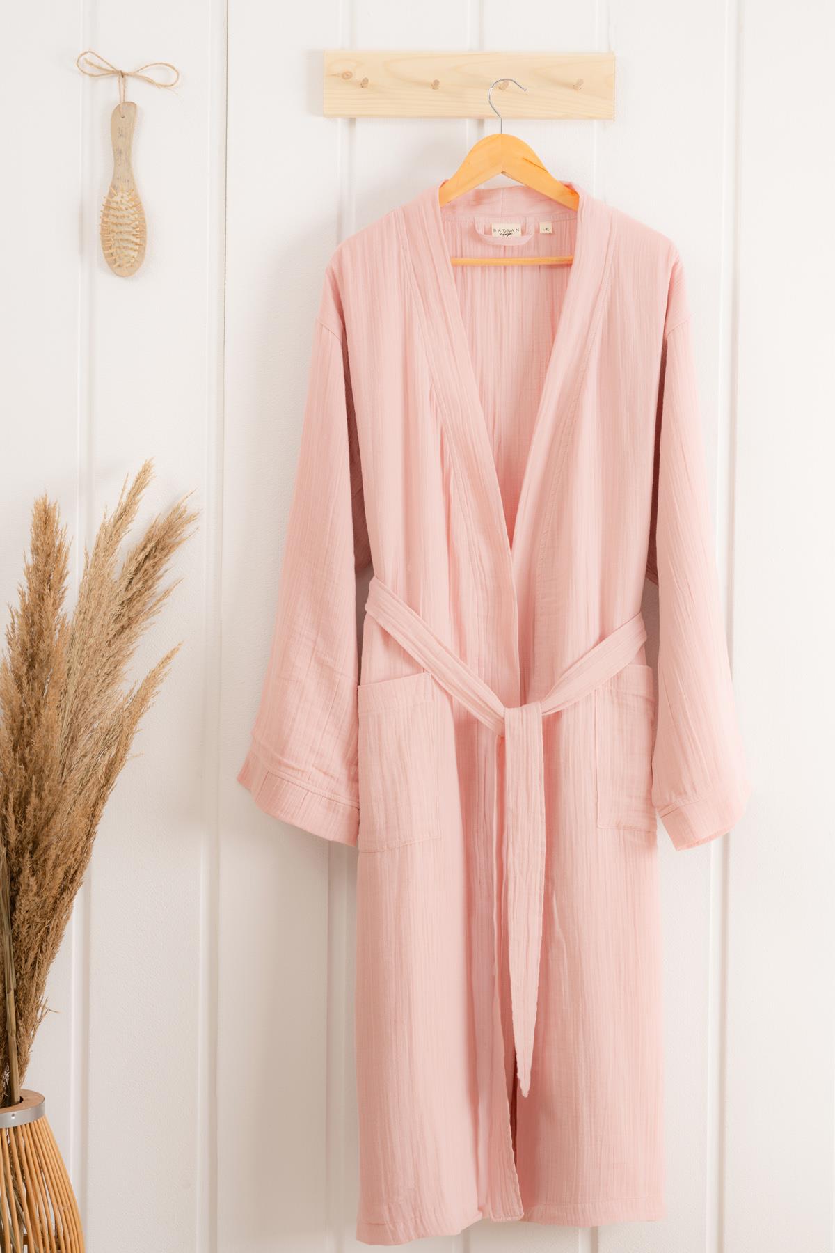 Kimono Yaka Unisex Müslin Bornoz Pudra
