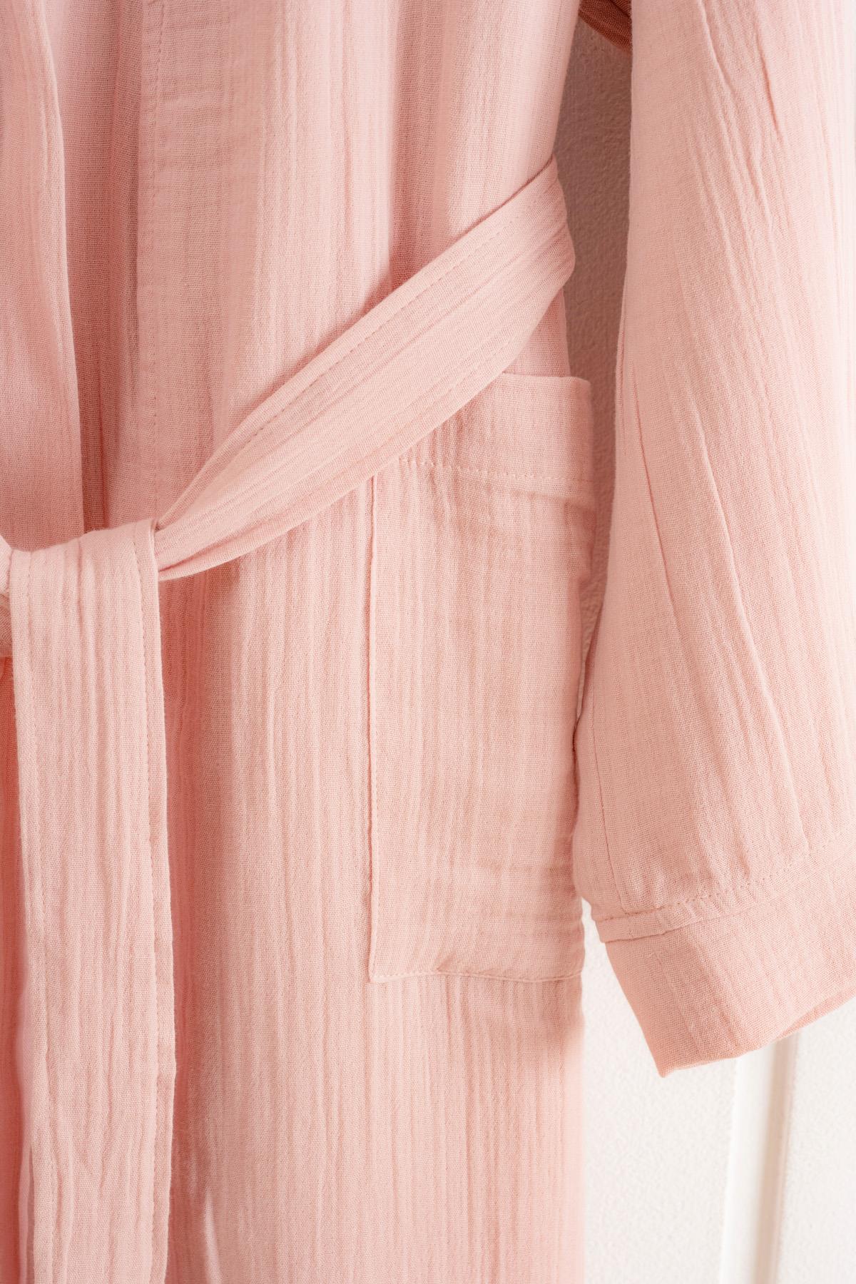 Kimono Yaka Unisex Müslin Bornoz Pudra