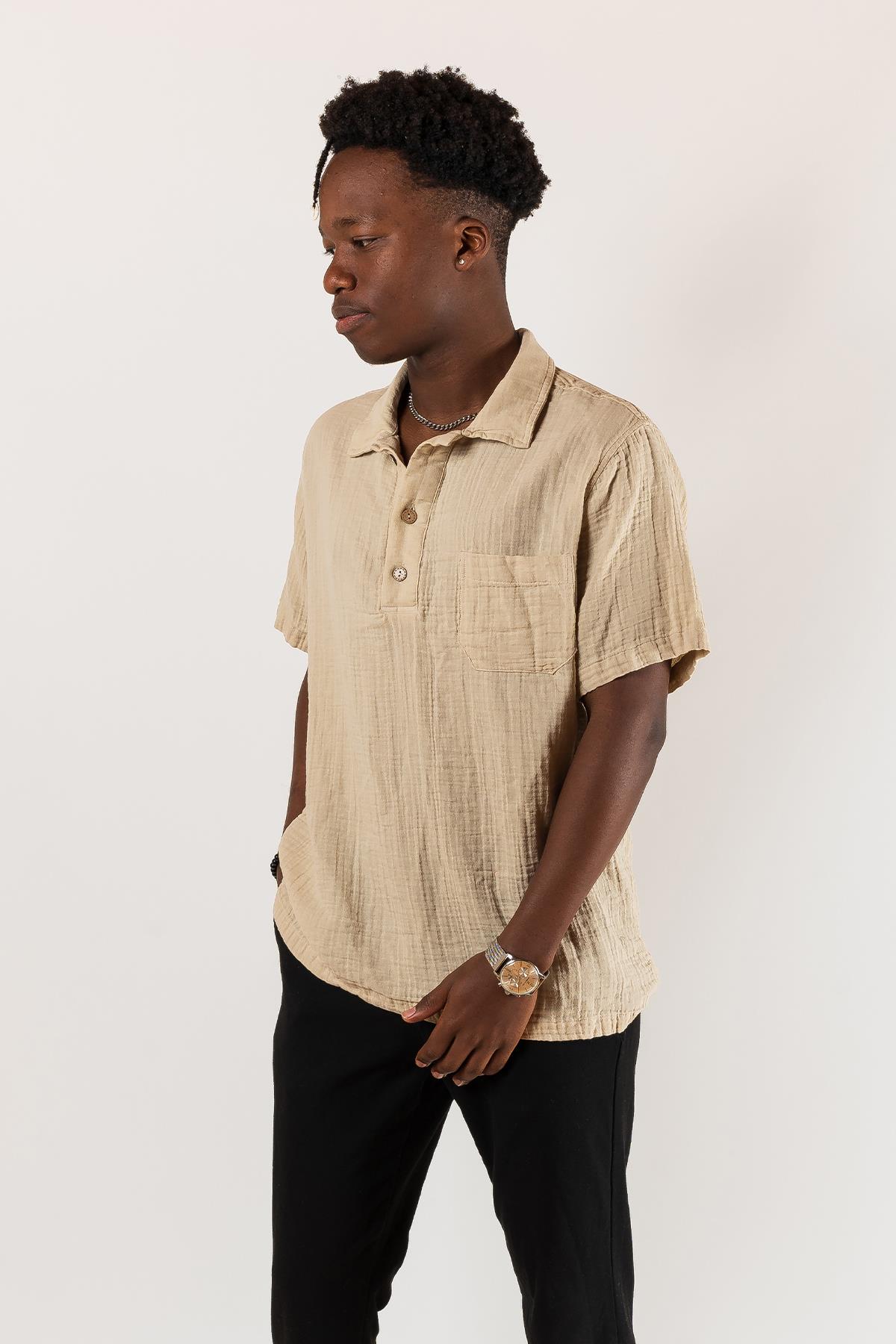 Kyra Müslin Polo Yaka Erkek T-Shirt Bej