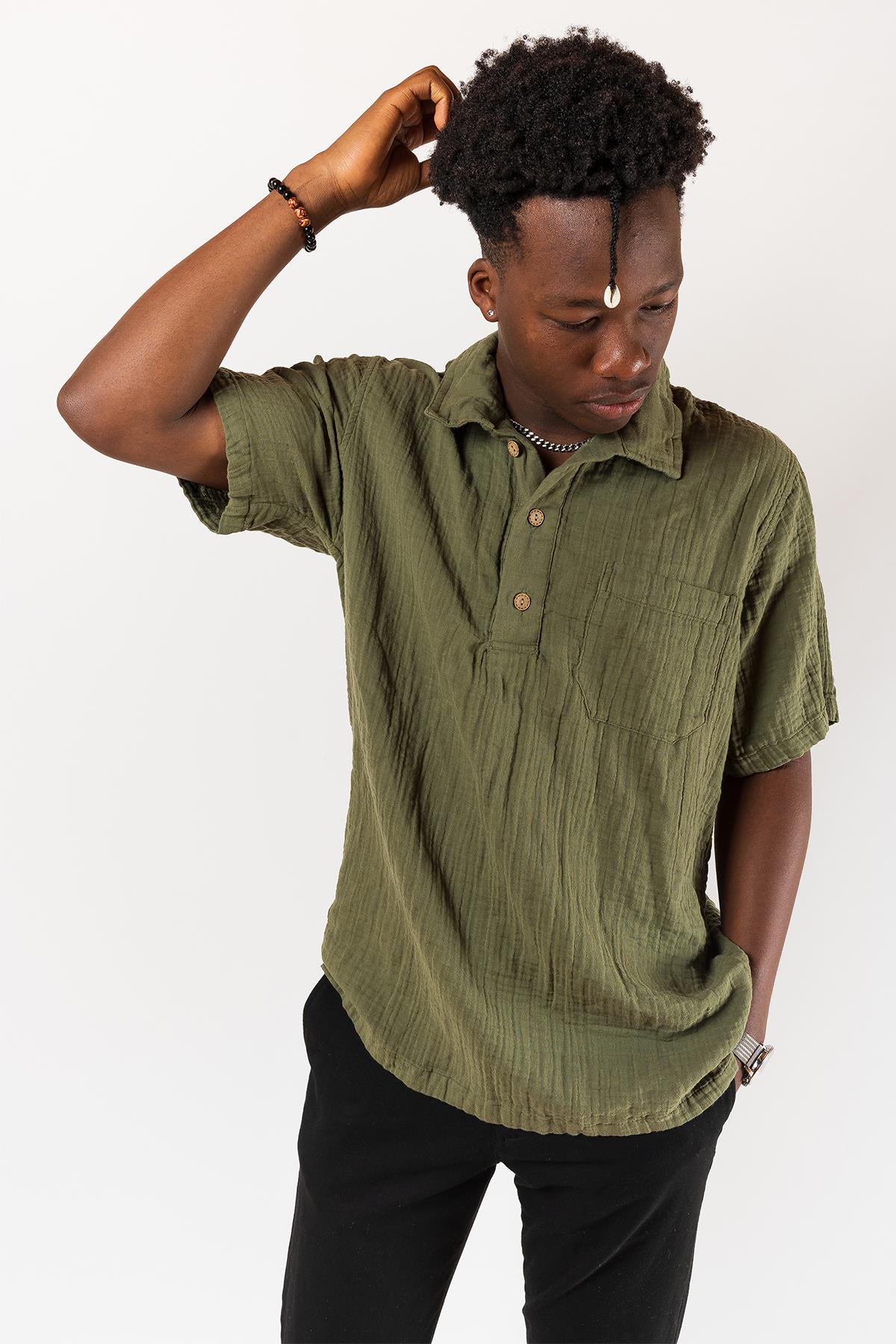Kyra Müslin Polo Yaka Erkek T-Shirt Haki
