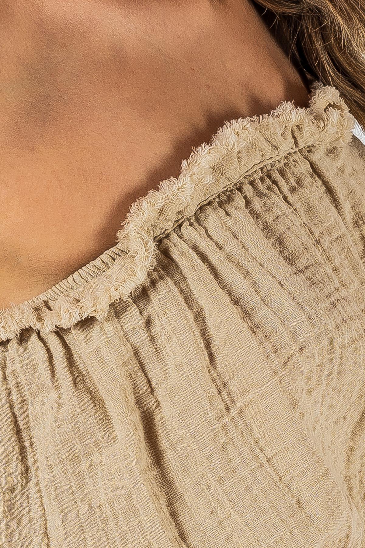 Kyra Müslin Straplez Crop Bej