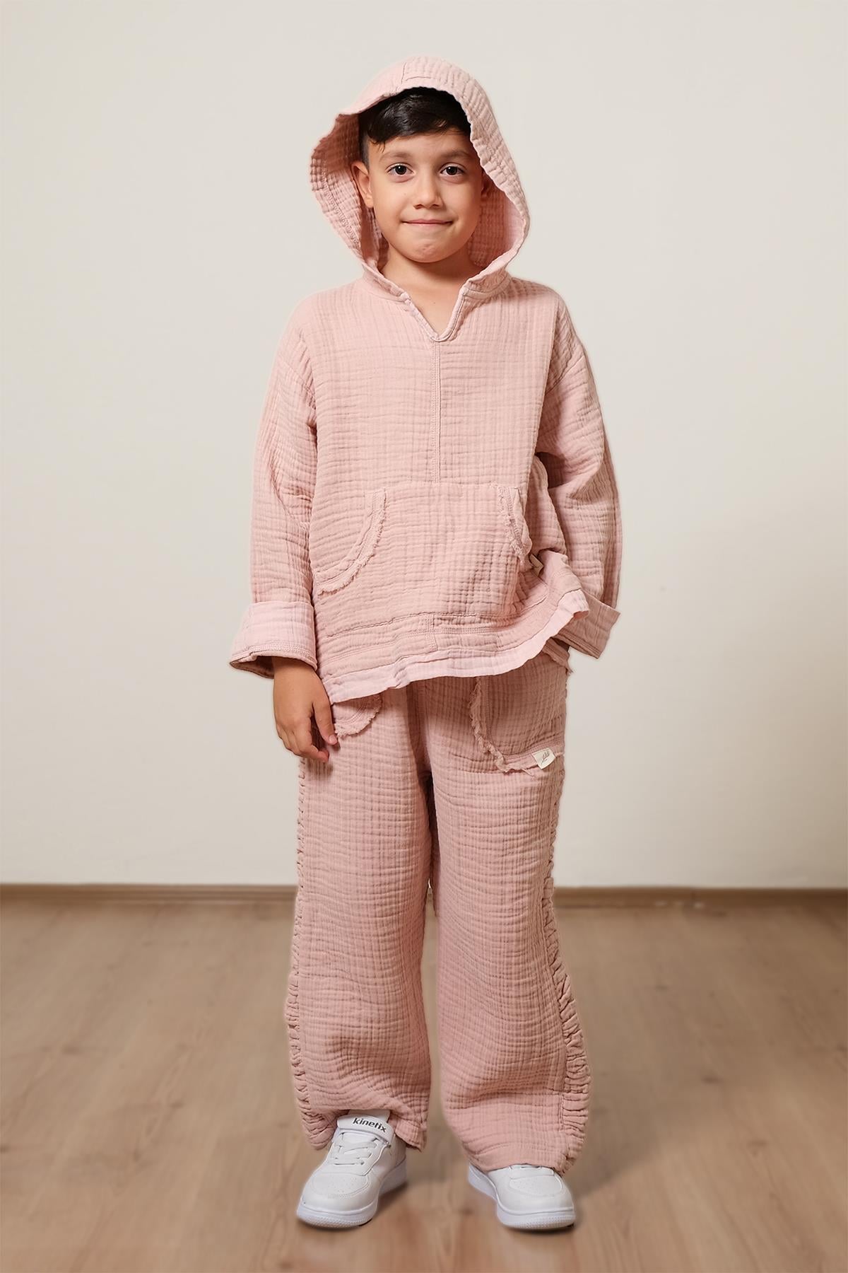 Lambert Müslin Çocuk Kapüşonlu Sweat Pembe