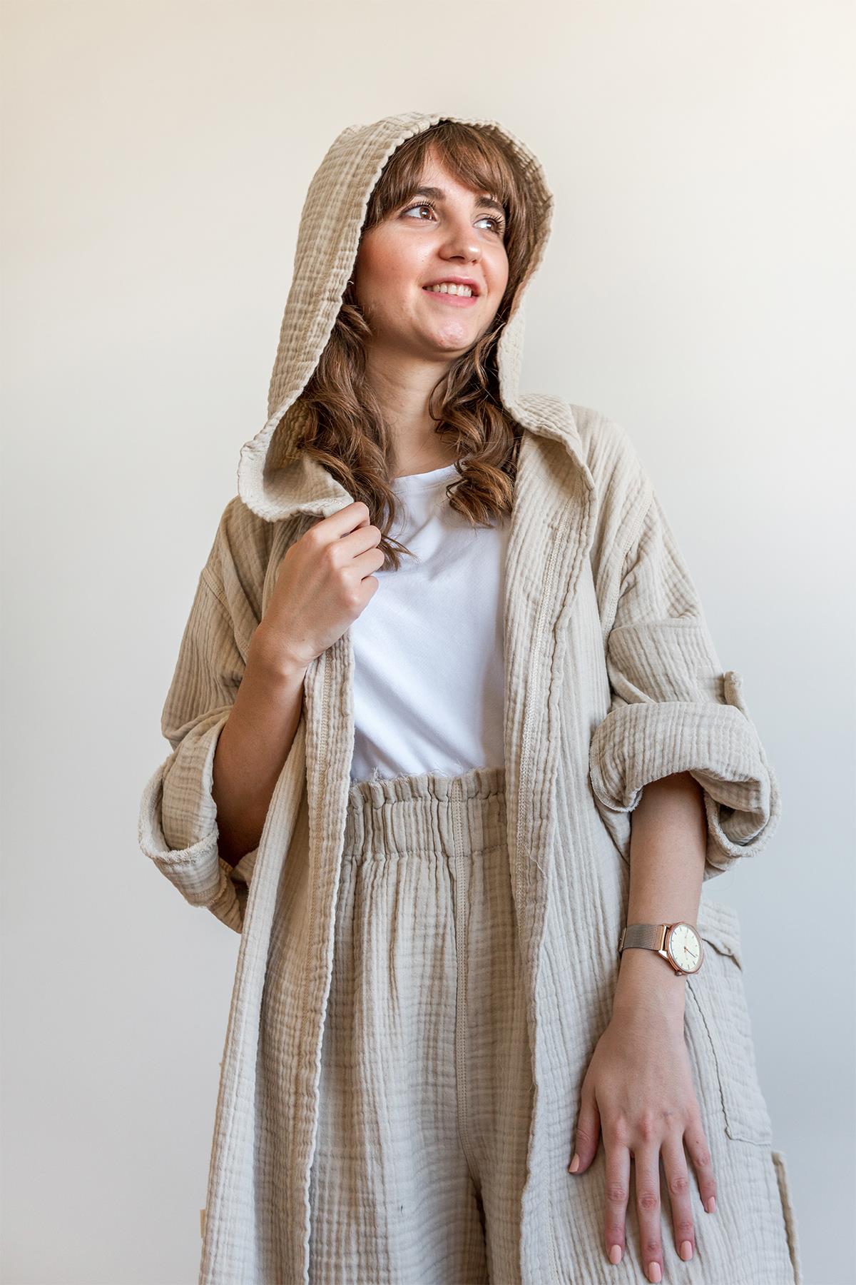 Unisex Lambert Müslin Kaftan Bej