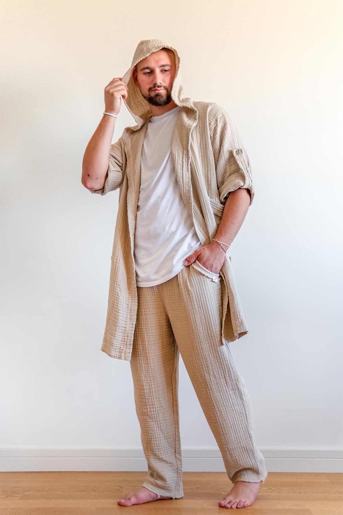 Unisex Lambert Müslin Kaftan Bej