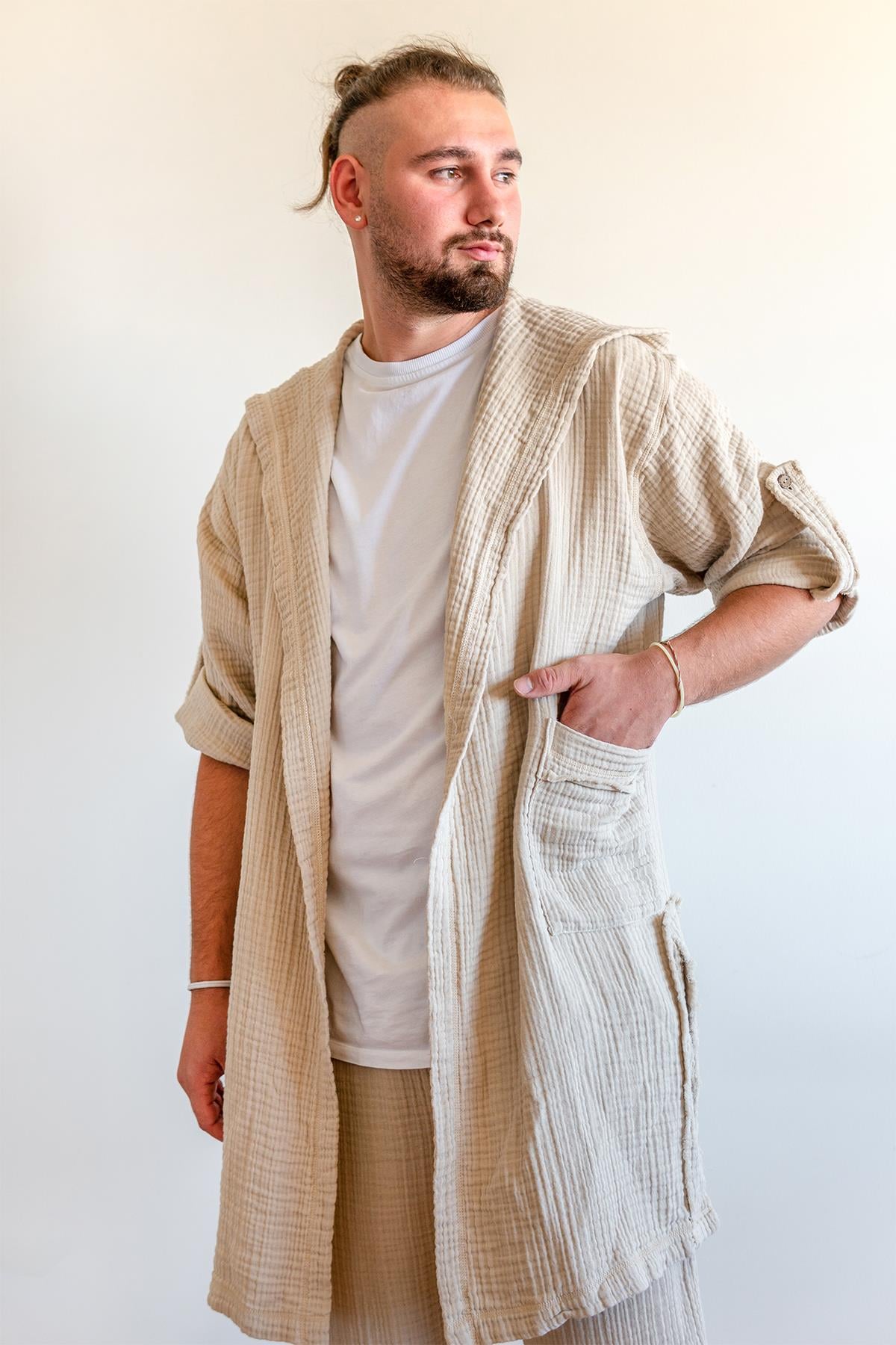 Unisex Lambert Müslin Kaftan Bej