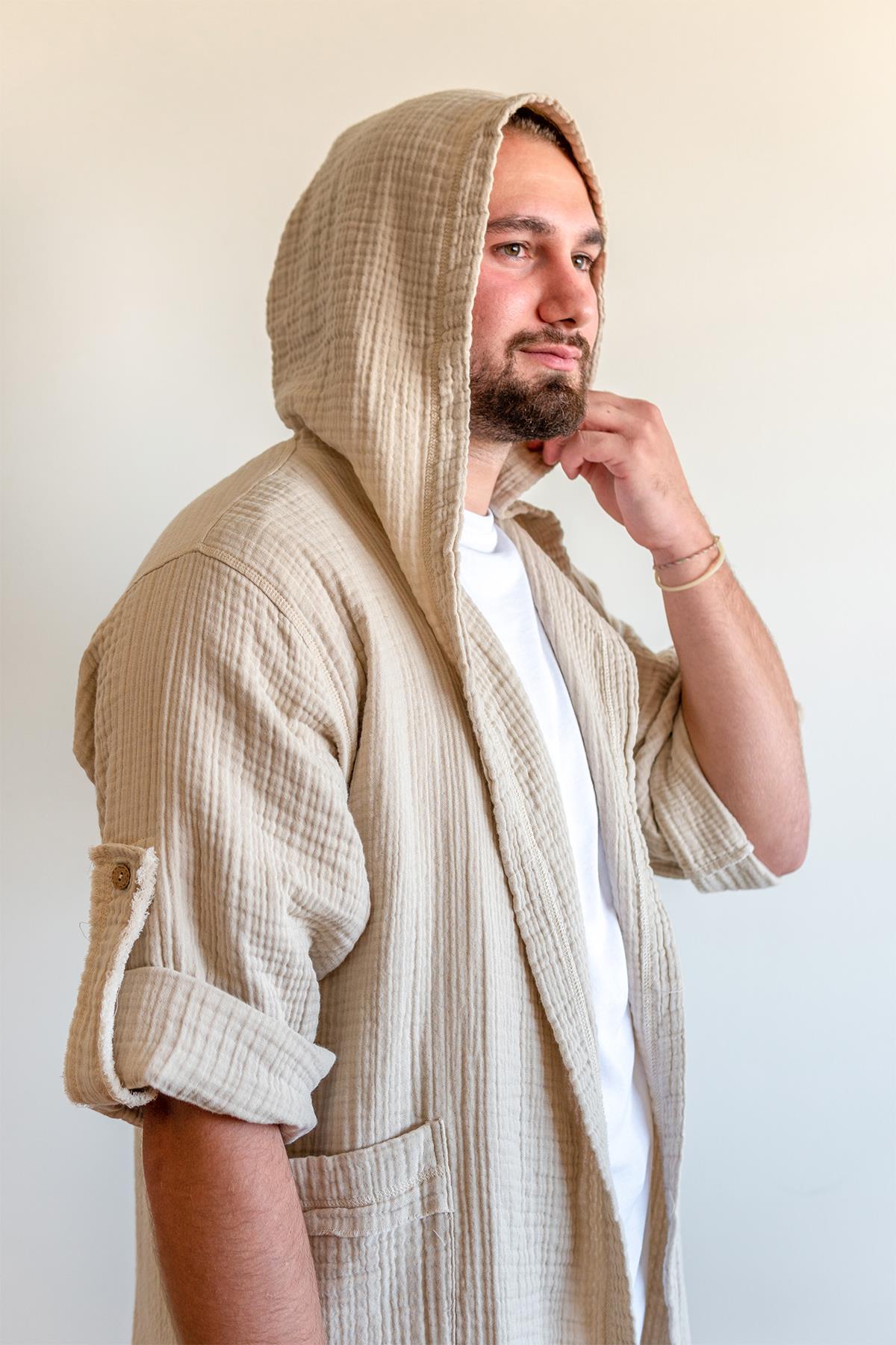 Unisex Lambert Müslin Kaftan Bej