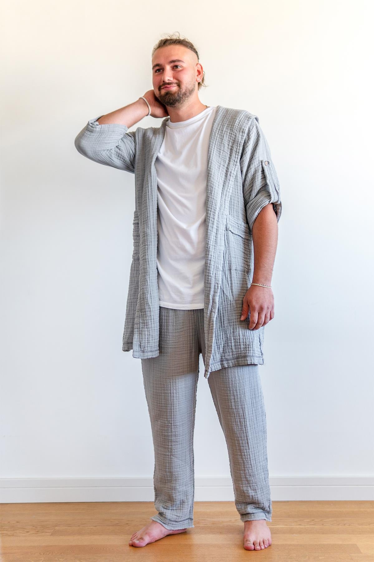 Unisex Lambert Müslin Kaftan Gri