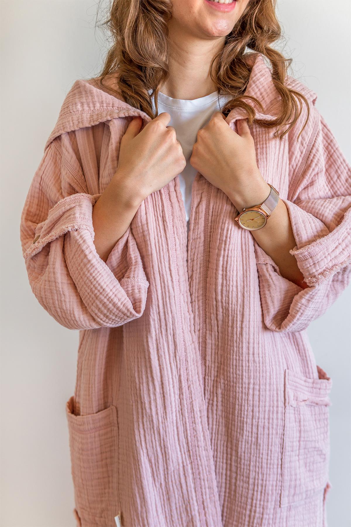 Unisex Lambert Müslin Kaftan Pembe