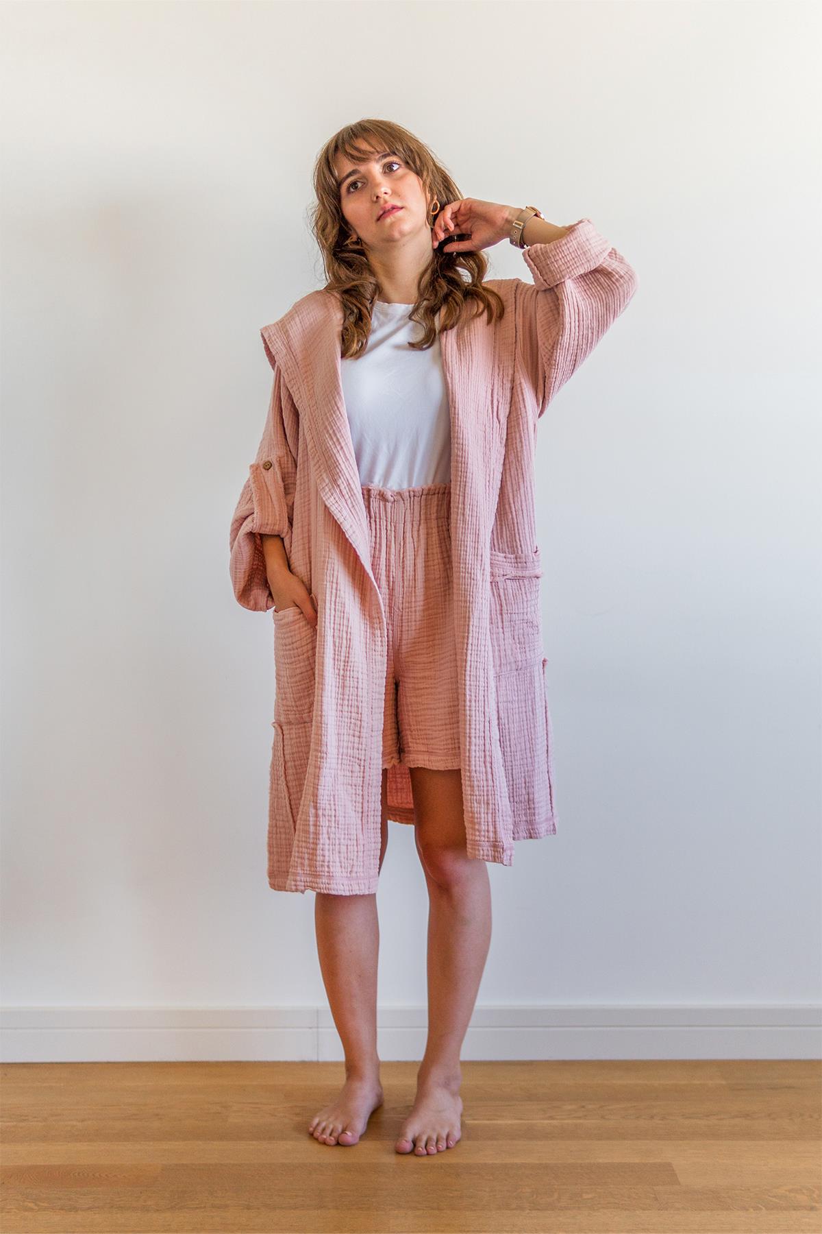 Unisex Lambert Müslin Kaftan Pembe