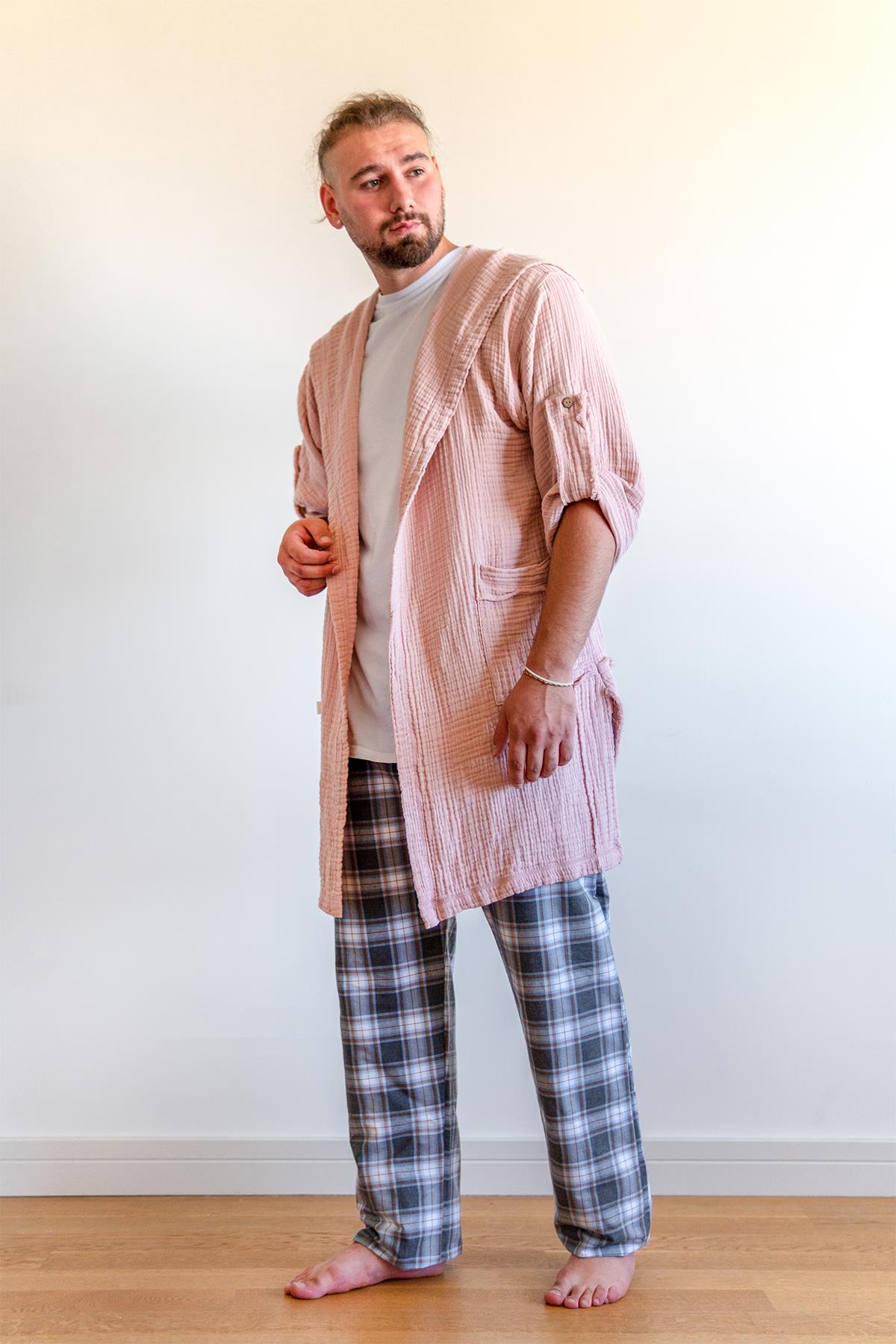 Unisex Lambert Müslin Kaftan Pembe