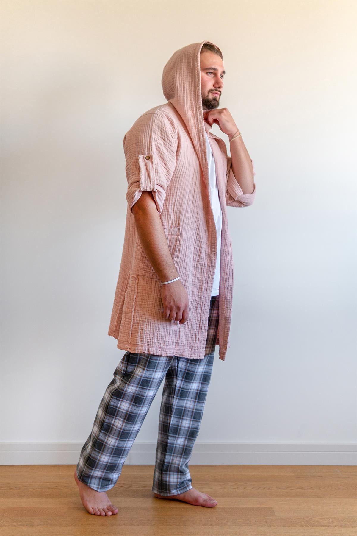 Unisex Lambert Müslin Kaftan Pembe