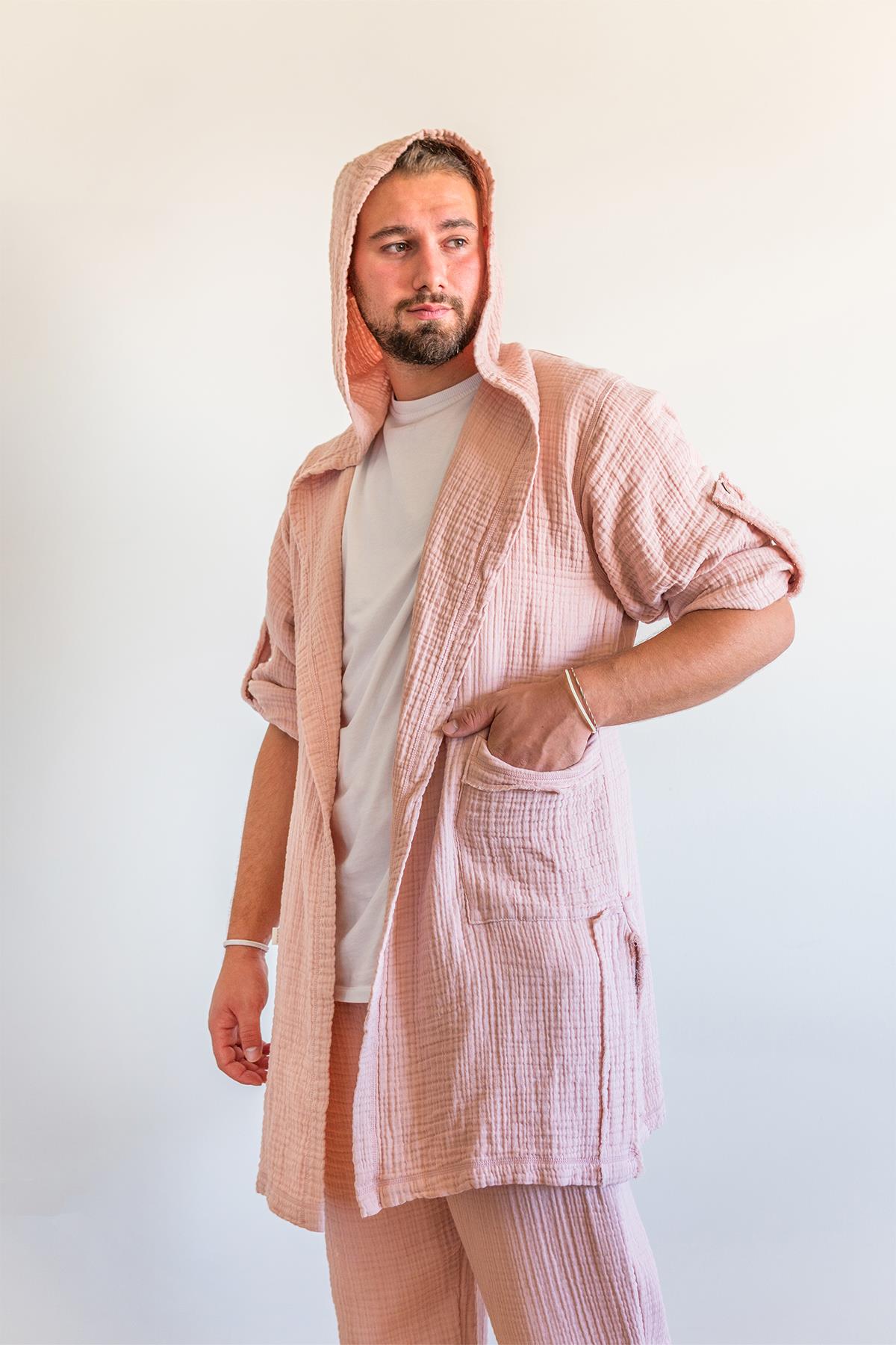 Unisex Lambert Müslin Kaftan Pembe