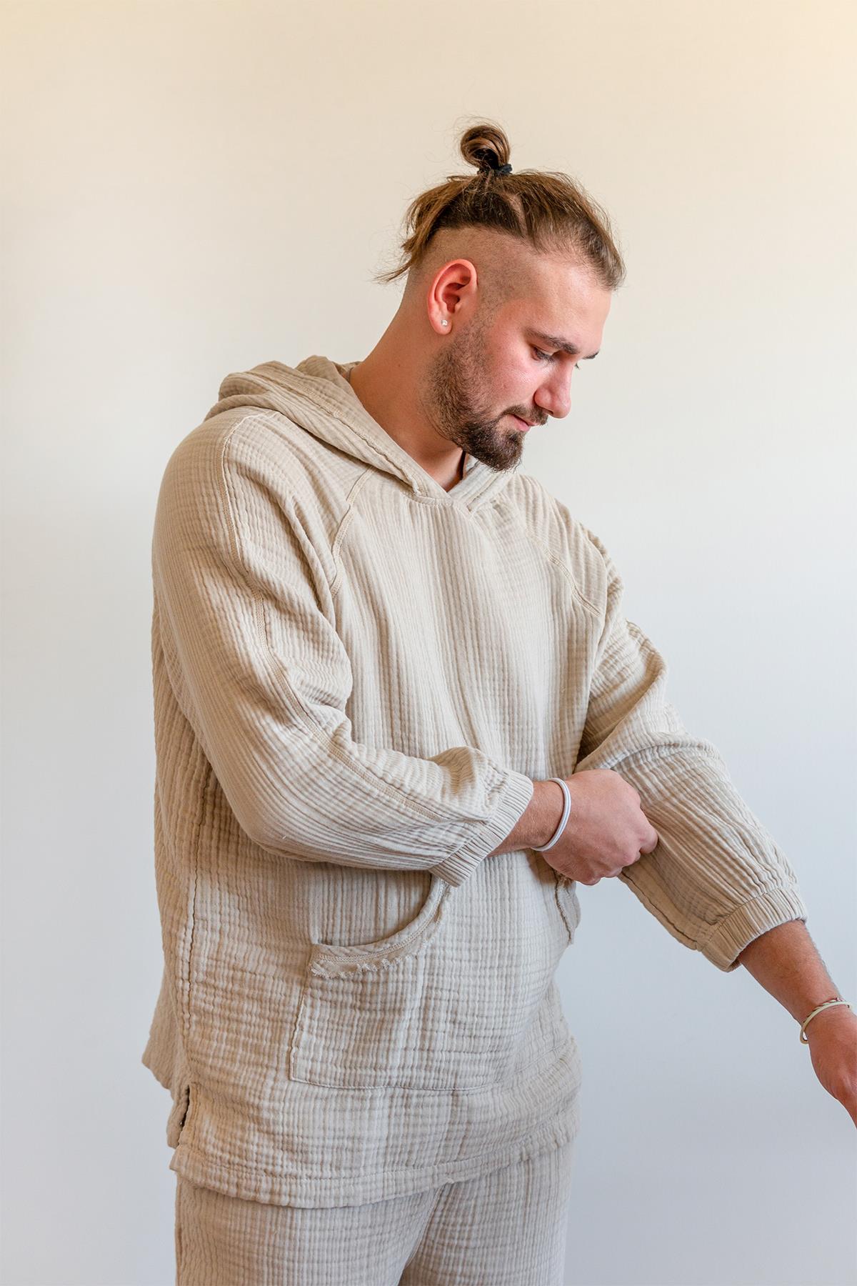 Lambert Müslin Unisex Kapüşonlu Sweat Bej